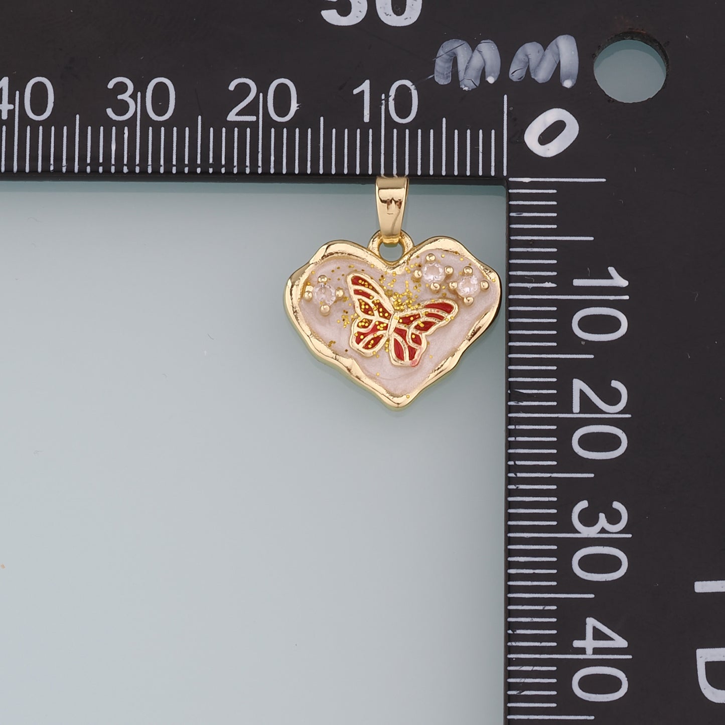18K Gold Filled Heart Butterfly Pendant,Enamel Butterfly Charm Bracelet Necklace for DIY Jewelry Making Supply