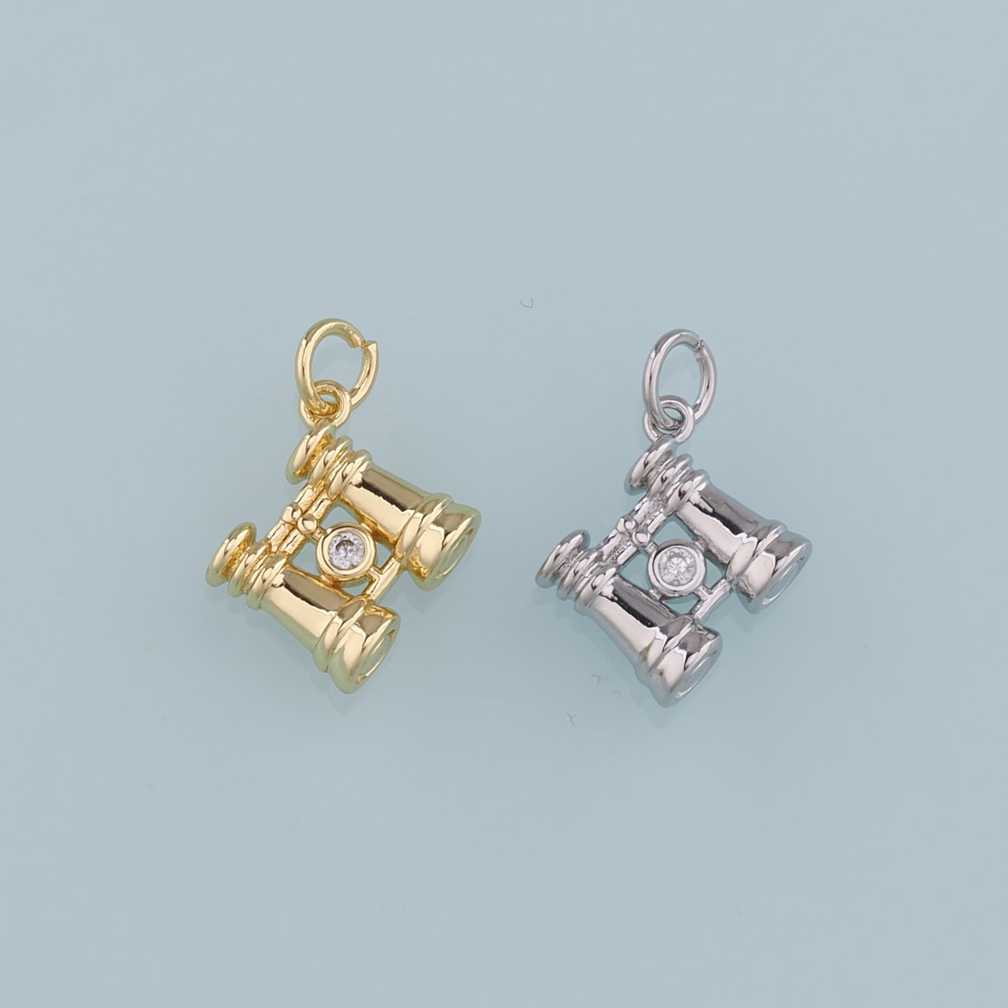 18K Gold Filled Telescope Pendant,CZ Telescope Charm Bracelet Necklace for DIY Jewelry Making Supply