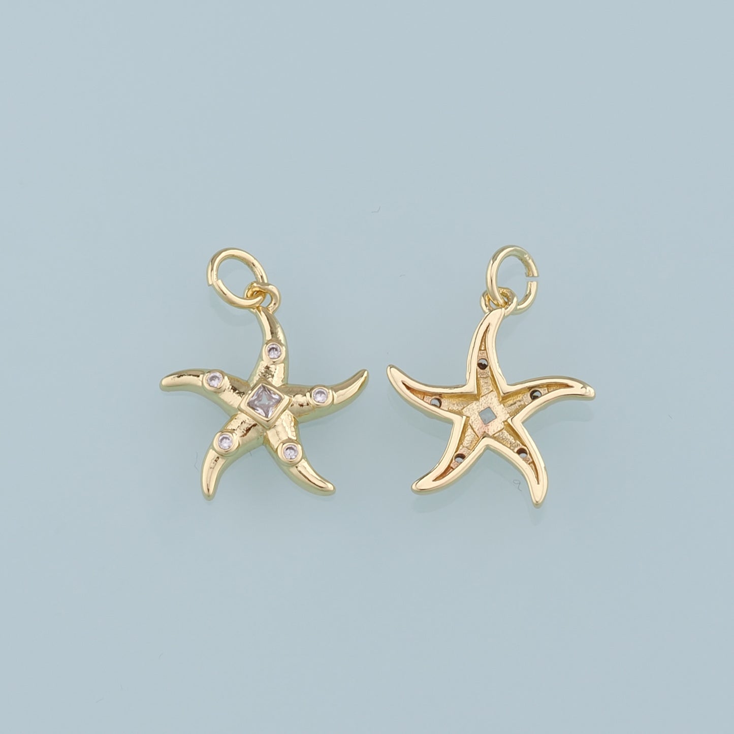 18K Gold Filled Starfish Pendant,CZ Starfish Charm Bracelet Necklace for DIY Jewelry Making Supply