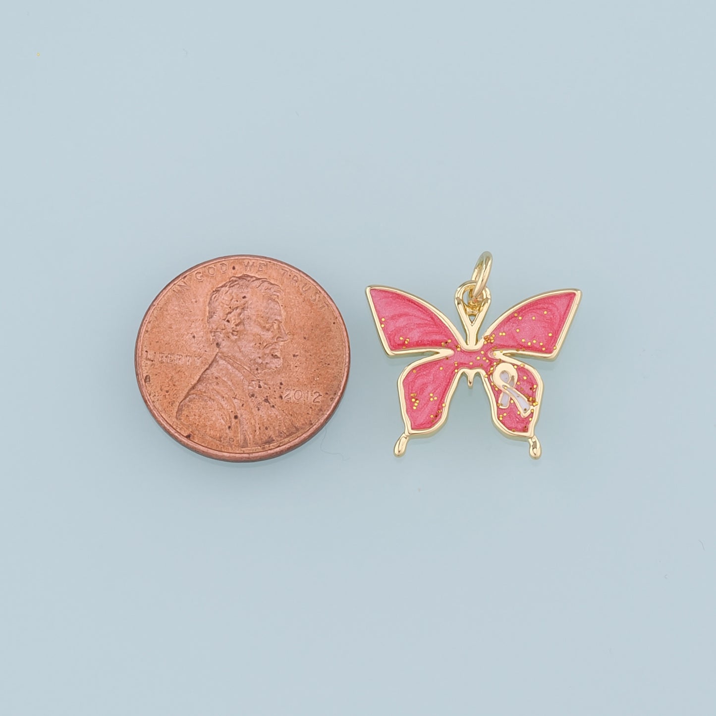 18K Gold Filled Butterfly Pendant,Enamel Bow Charm Bracelet Necklace for DIY Jewelry Making Supply