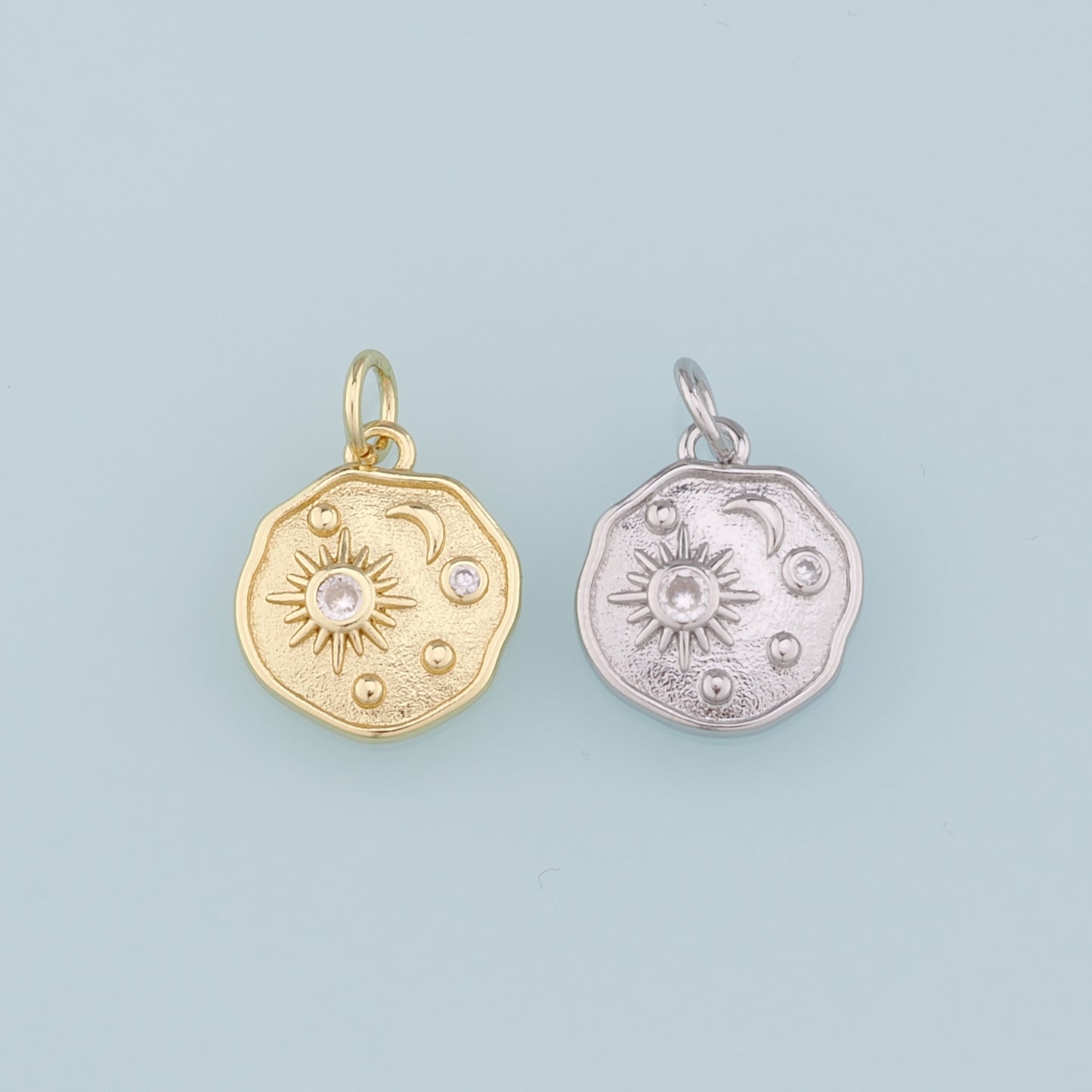 18K Gold Filled Sun Moon Pendant,CZ Celestial Charm Bracelet Necklace for DIY Jewelry Making Supply