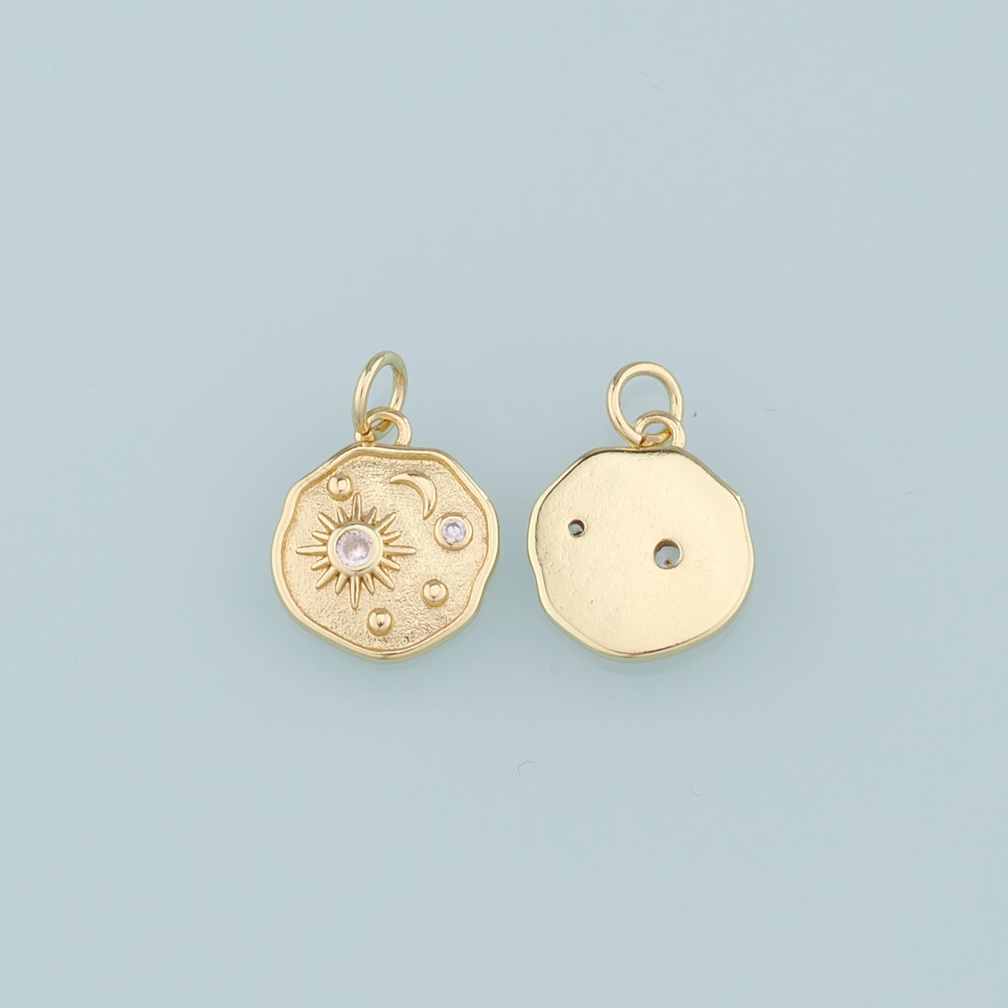18K Gold Filled Sun Moon Pendant,CZ Celestial Charm Bracelet Necklace for DIY Jewelry Making Supply