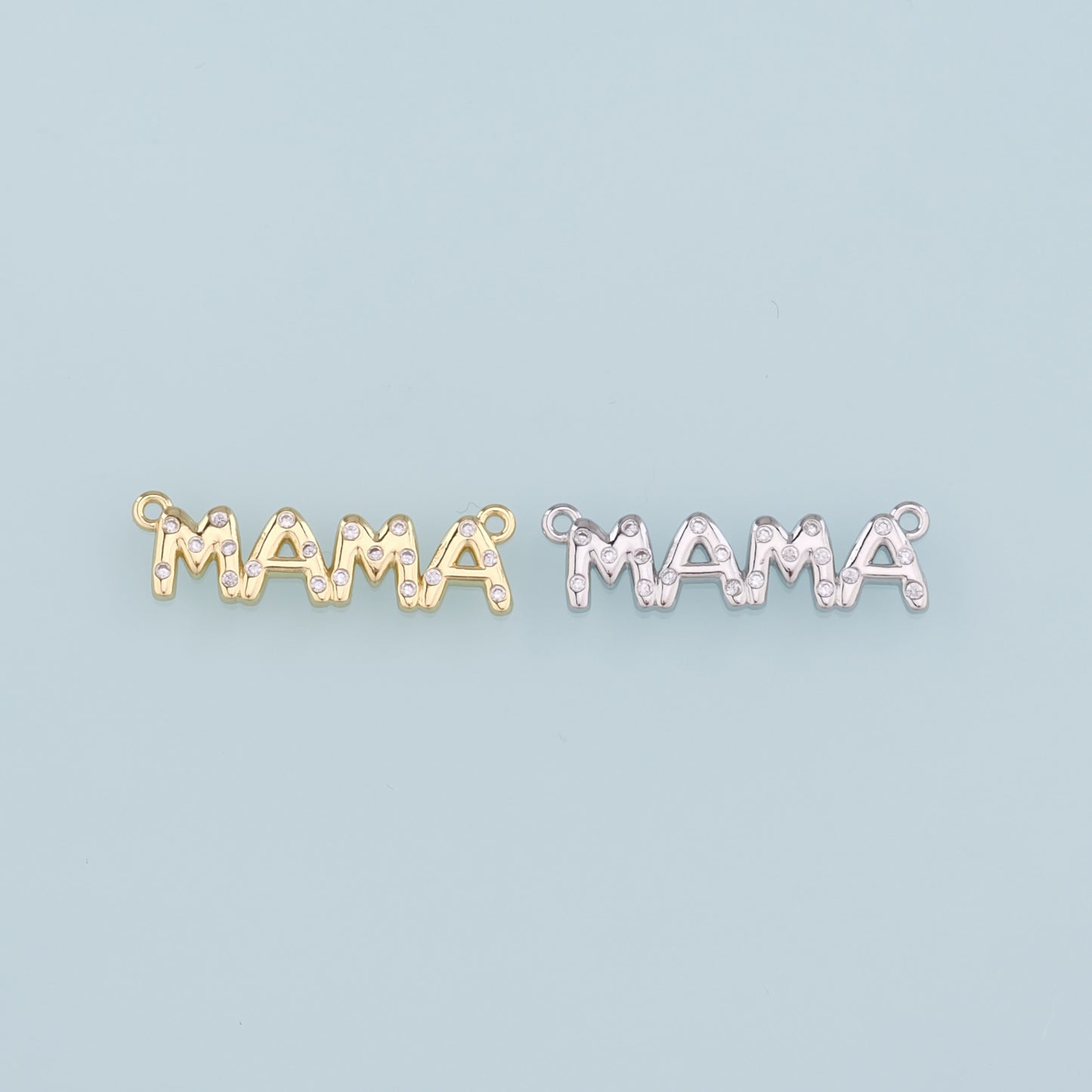 Gold Connector Charm,18K Gold Filled Mama Pendant,CZ Mama Charm Bracelet Necklace for DIY Jewelry Making Supply