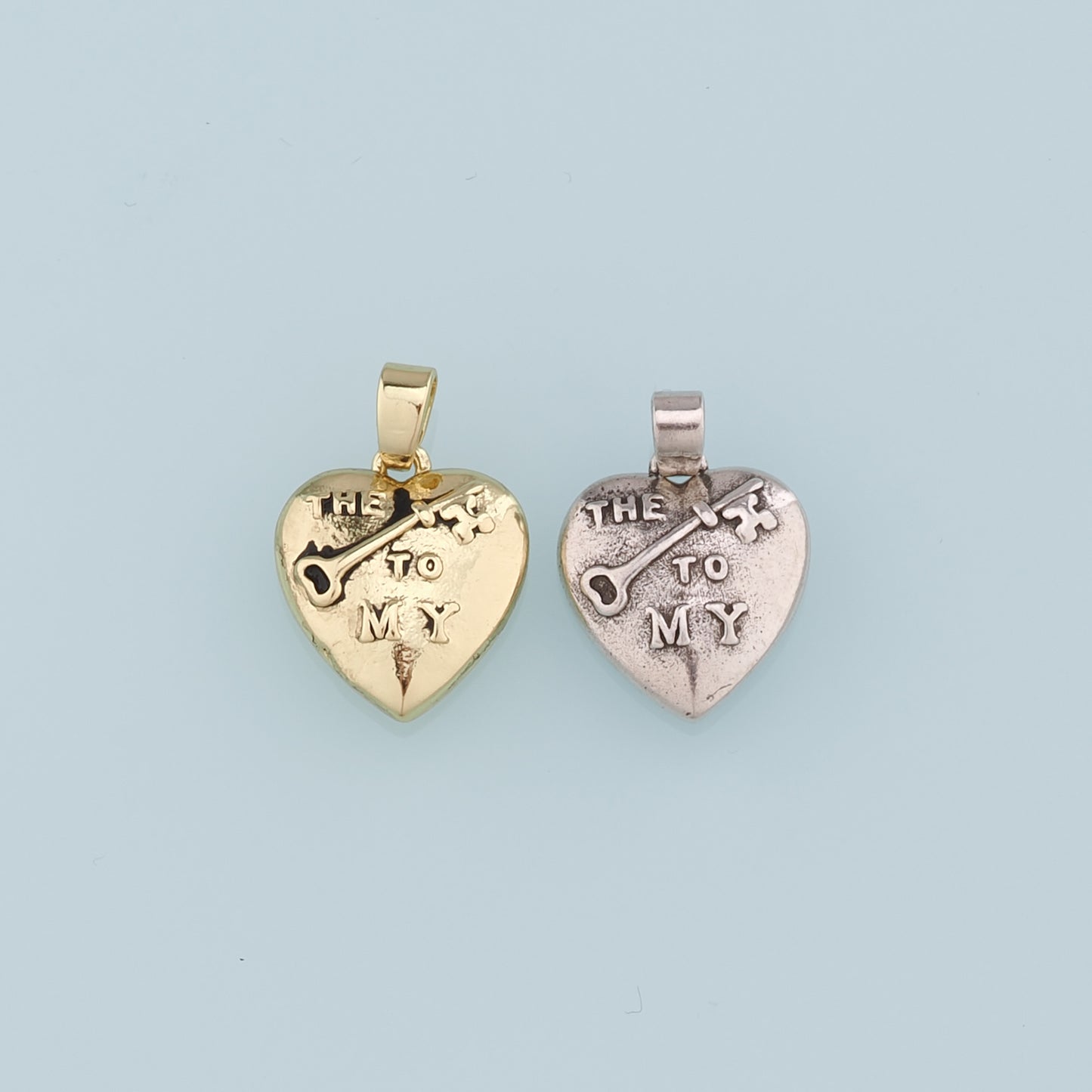 18K Gold Filled Retro Heart Key Pendant,Heart Charm Bracelet Necklace for DIY Jewelry Making Supply