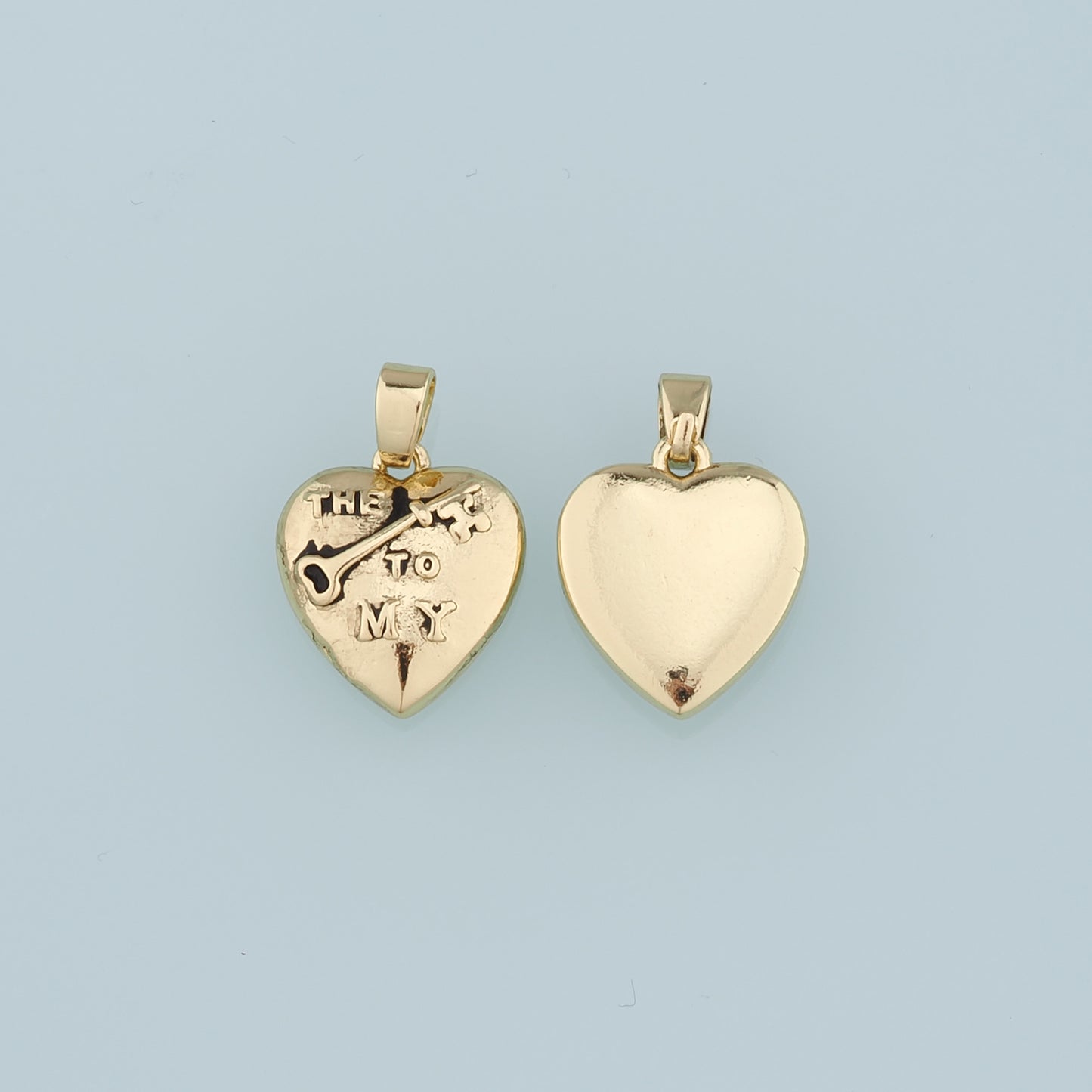 18K Gold Filled Retro Heart Key Pendant,Heart Charm Bracelet Necklace for DIY Jewelry Making Supply