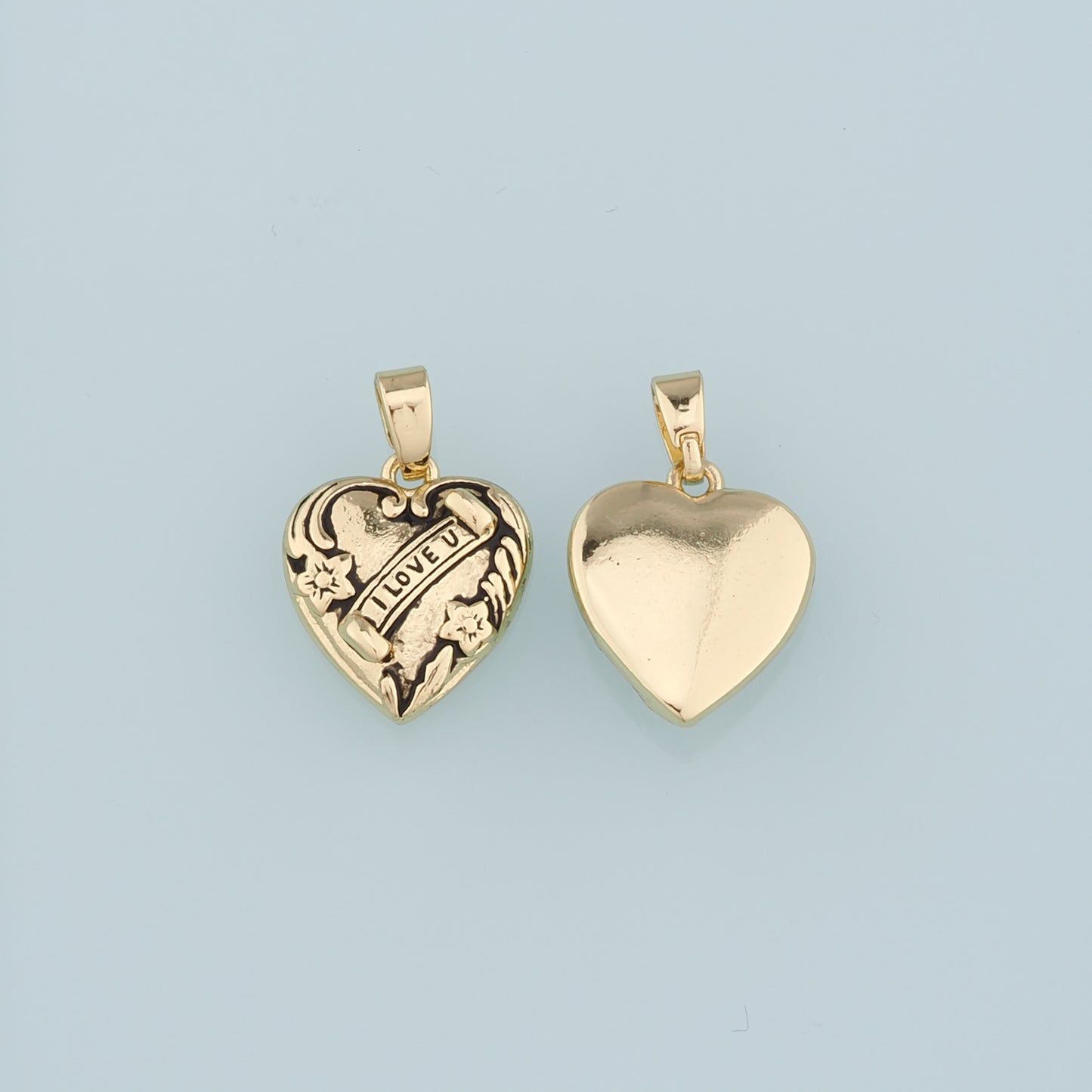 18K Gold Filled Retro Heart Pendant,I Love U Charm Bracelet Necklace for DIY Jewelry Making Supply