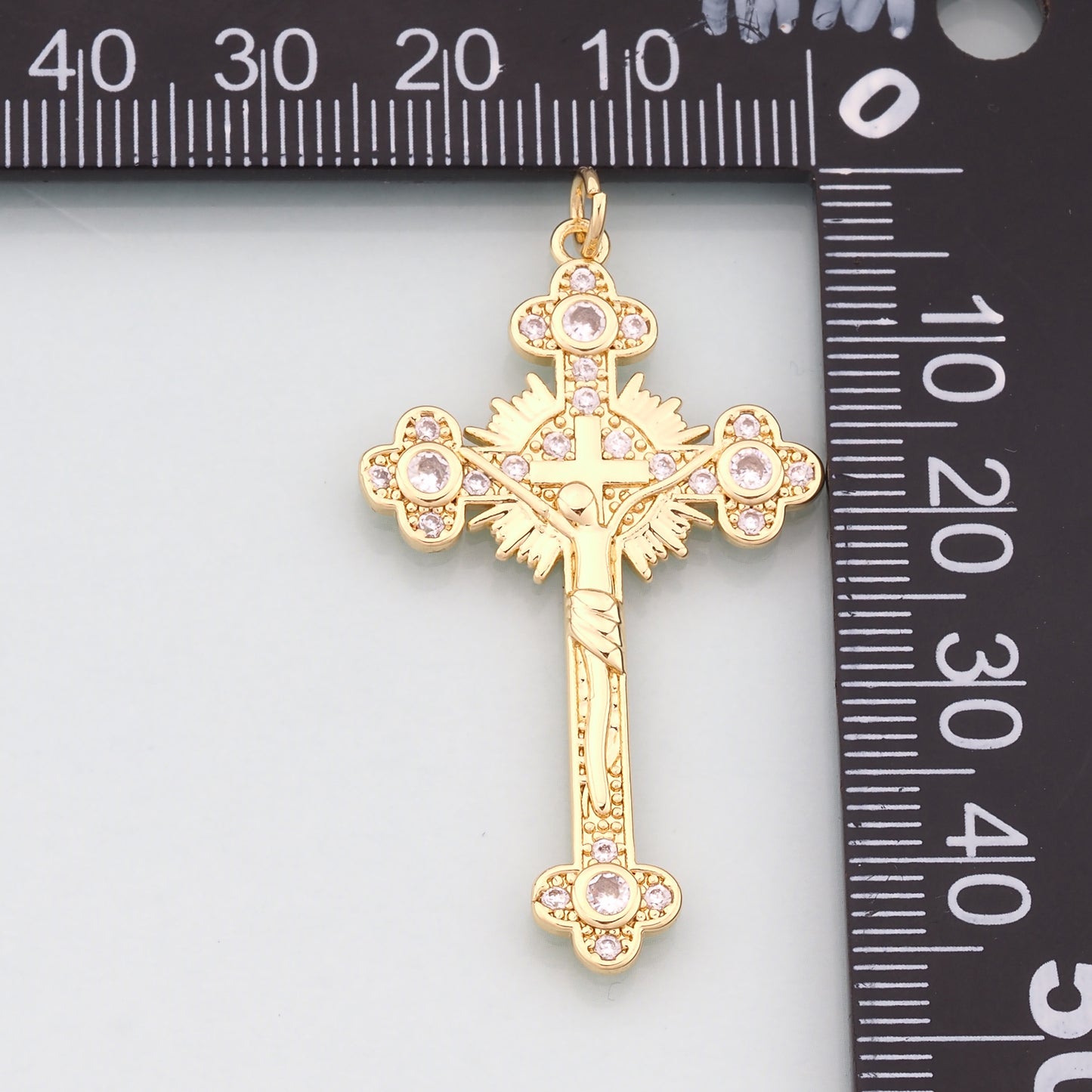 Gold Jesus Charms,18K Gold Filled Cross Pendant,CZ Micro Pvae Religion Charm Bracelet Necklace for DIY Jewelry Making Supply