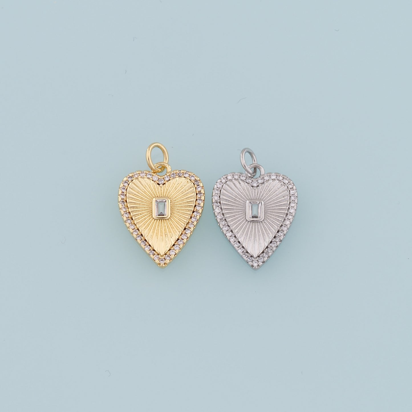 18K Gold Filled Heart Pendant,CZ Heart Charm Bracelet Necklace for DIY Jewelry Making Supply