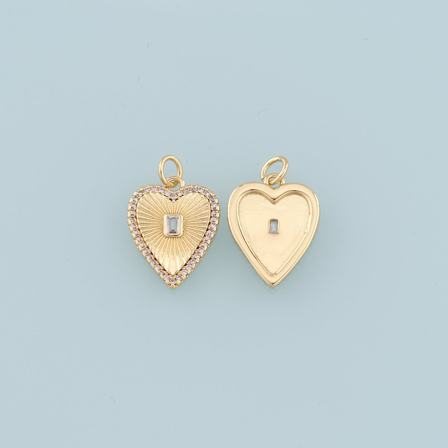 18K Gold Filled Heart Pendant,CZ Heart Charm Bracelet Necklace for DIY Jewelry Making Supply