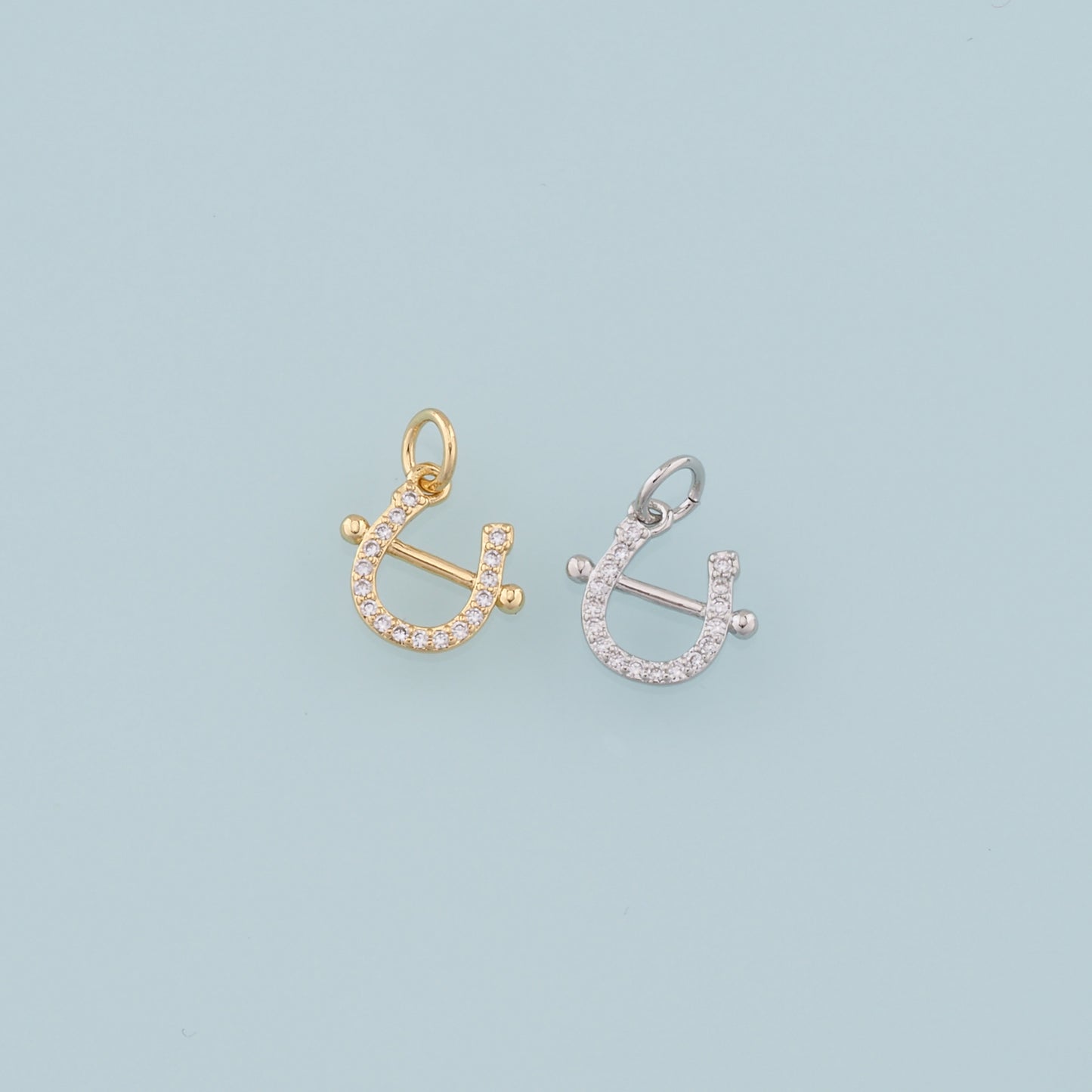 Gold Horseshoe Charms,18K Gold Filled CZ Horseshoe Pendant,Horseshoe Charm Bracelet Necklace for DIY Jewelry Making Supply