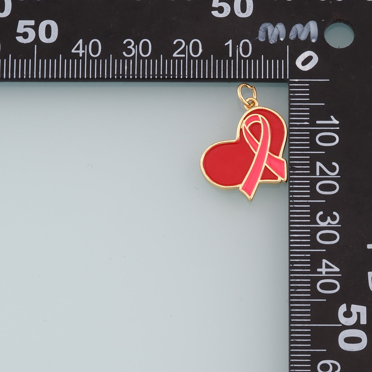Gold Heart Charms,18K Gold Filled Enamel Ribbon Pendant,AIDS Charm Bracelet Necklace for DIY Jewelry Making Supply