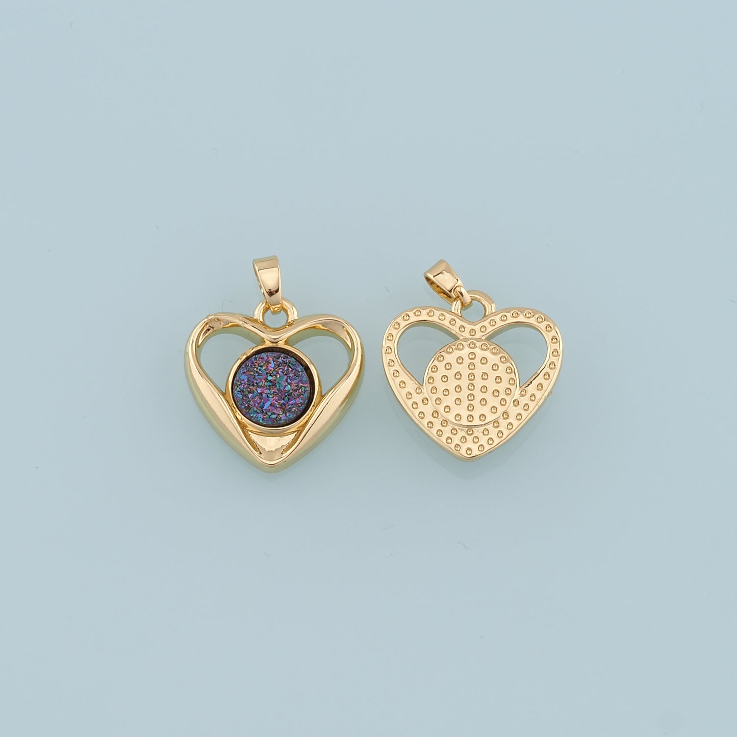 Gold Heart Gem Charms,18K Gold Filled Heart Pendant,Heart Charm Bracelet Necklace for DIY Jewelry Making Supply