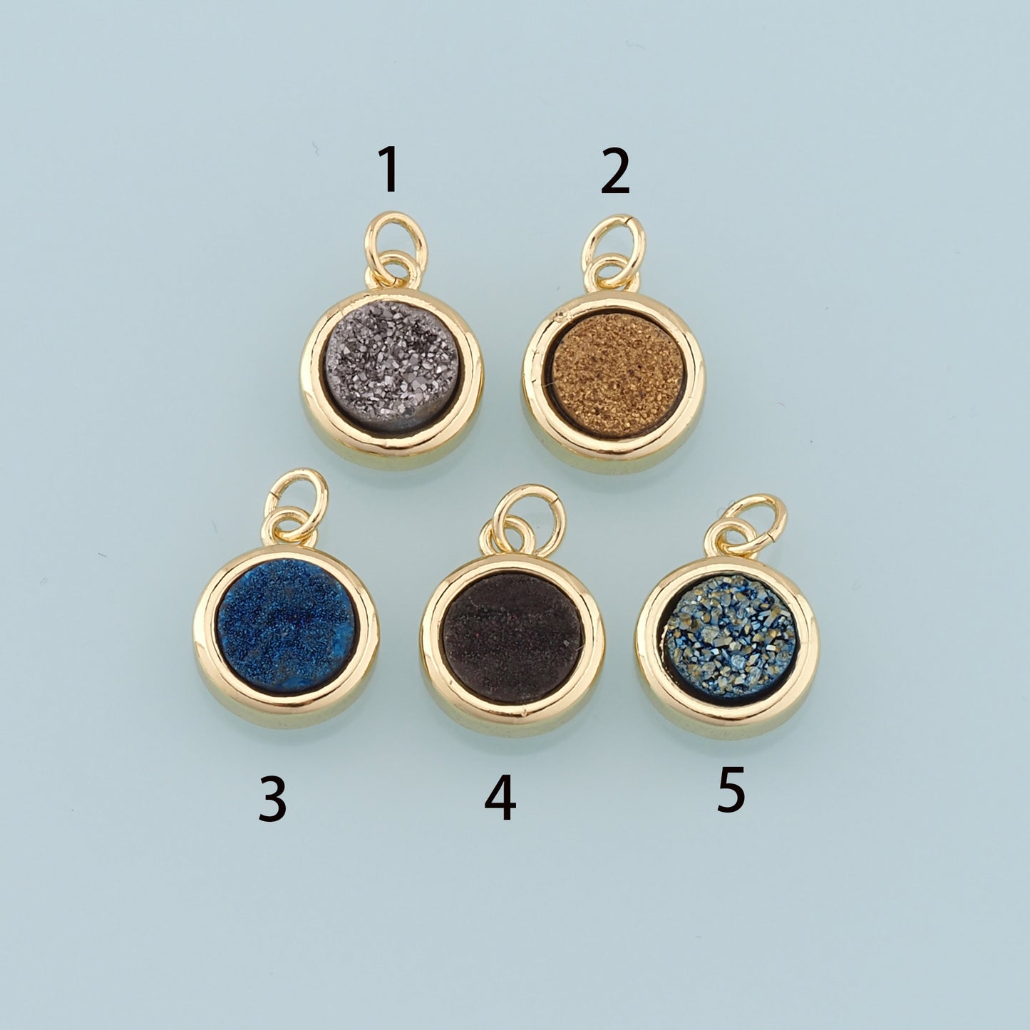 Gold Round Gem Charms,18K Gold Filled Round Pendant,Gem Charm Bracelet Necklace for DIY Jewelry Making Supply