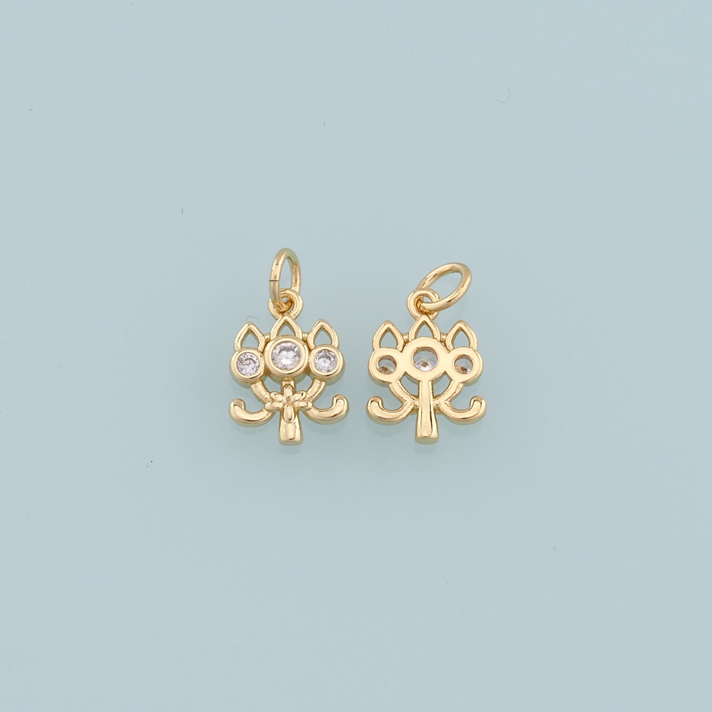 Gold Lotus Charms,18K Gold Filled Lotus Pendant,CZ Lotus Charm Bracelet Necklace for DIY Jewelry Making Supply