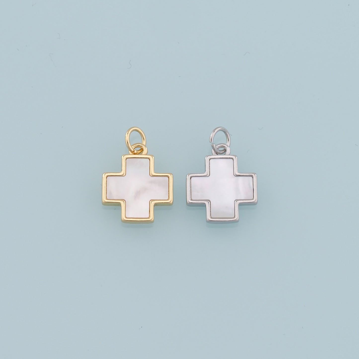Gold Cross Charms,18K Gold Filled Cross Pendant,Shell Cross Charm Bracelet Necklace for DIY Jewelry Making Supply