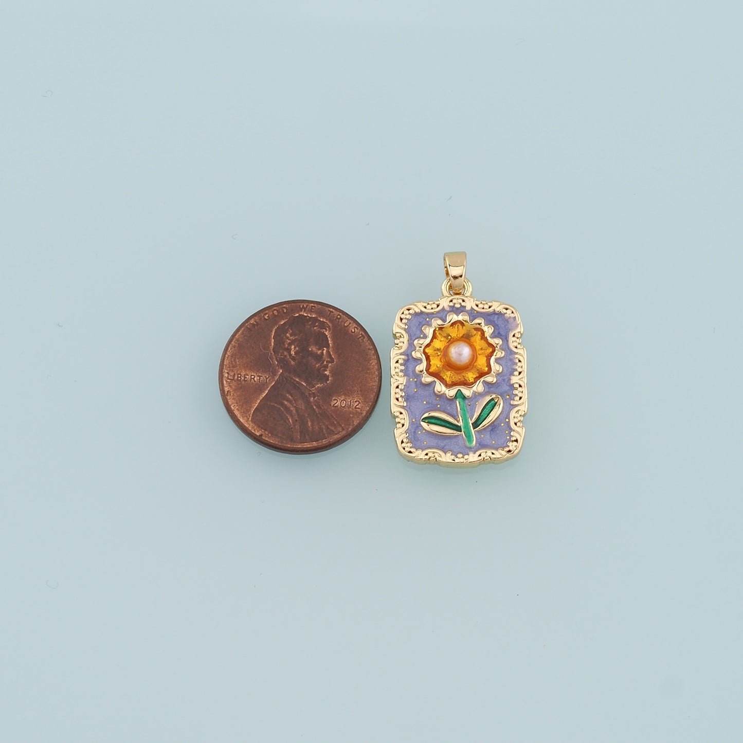 18K Gold Filled Pearl Sunflower Pendant,Enamel Daisy Charm Bracelet Necklace for DIY Jewelry Making Supply