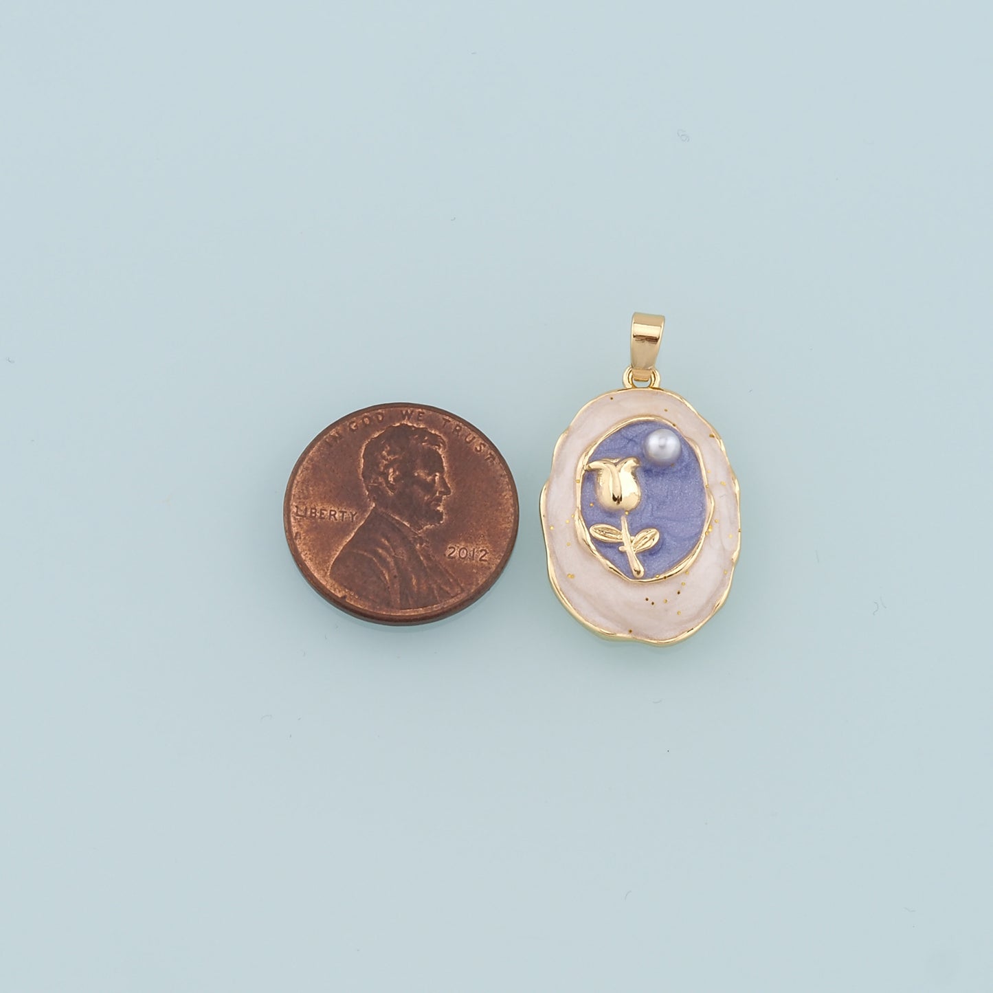 18K Gold Filled Pearl Tulip Pendant,Enamel Flower Charm Bracelet Necklace for DIY Jewelry Making Supply