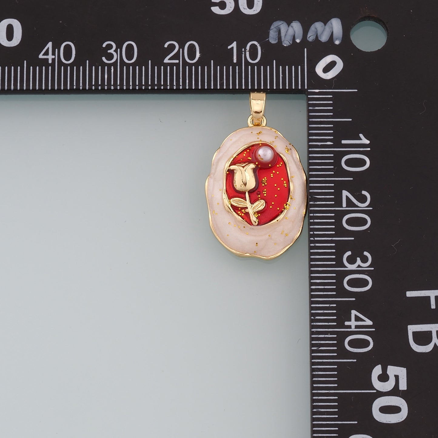 18K Gold Filled Pearl Tulip Pendant,Enamel Flower Charm Bracelet Necklace for DIY Jewelry Making Supply