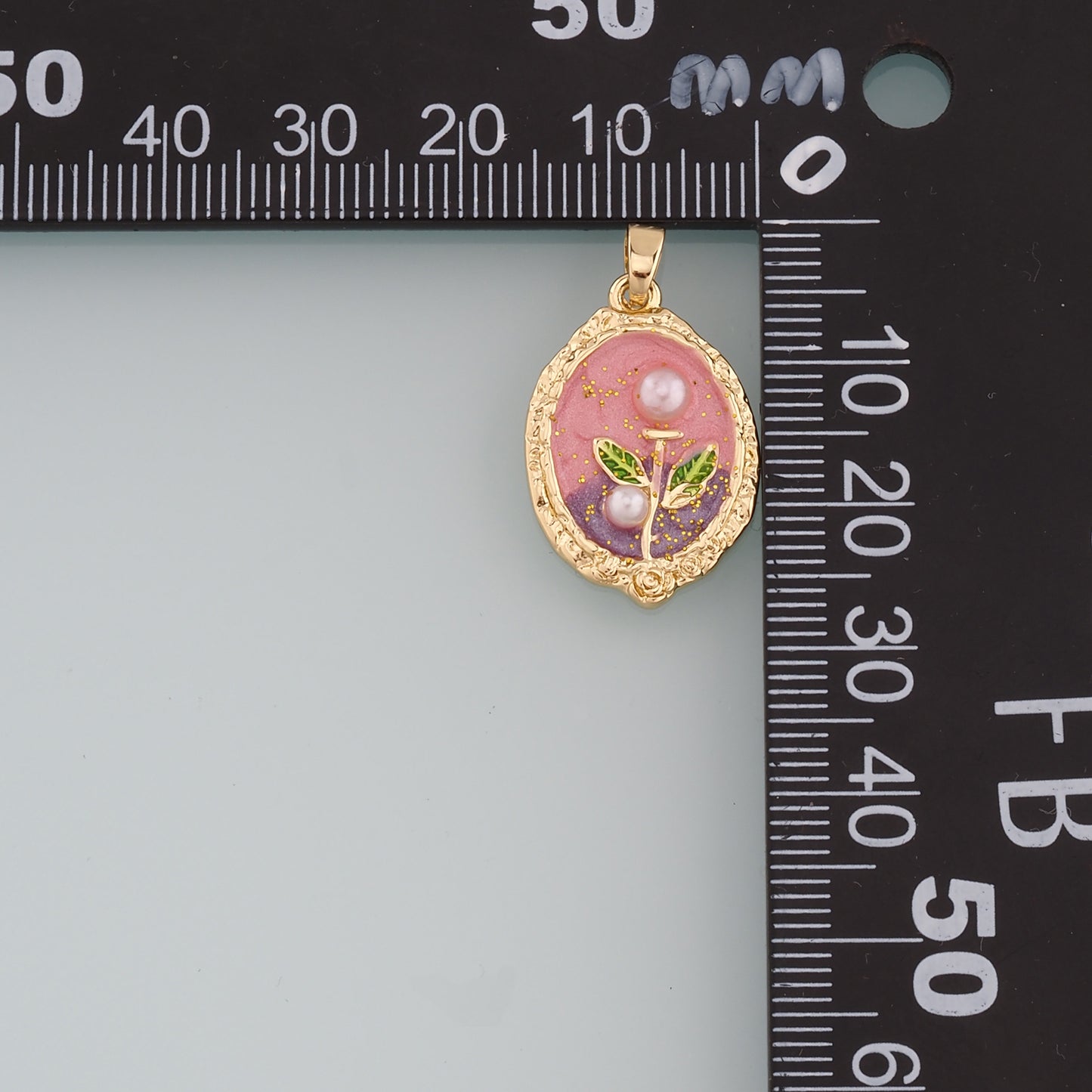 18K Gold Filled Pearl Flower Pendant,Enamel Flower Charm Bracelet Necklace for DIY Jewelry Making Supply