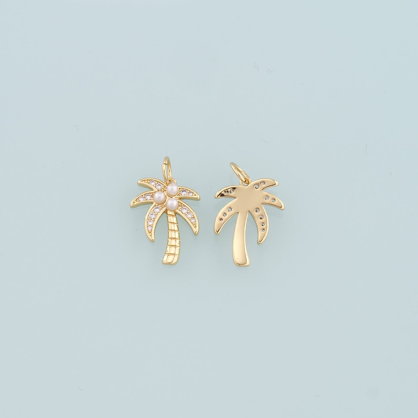 18K Gold Filled Pearl Palm Tree Pendant,CZ Micro Pave Palm Tree Charm Bracelet Necklace for DIY Jewelry Making Supply