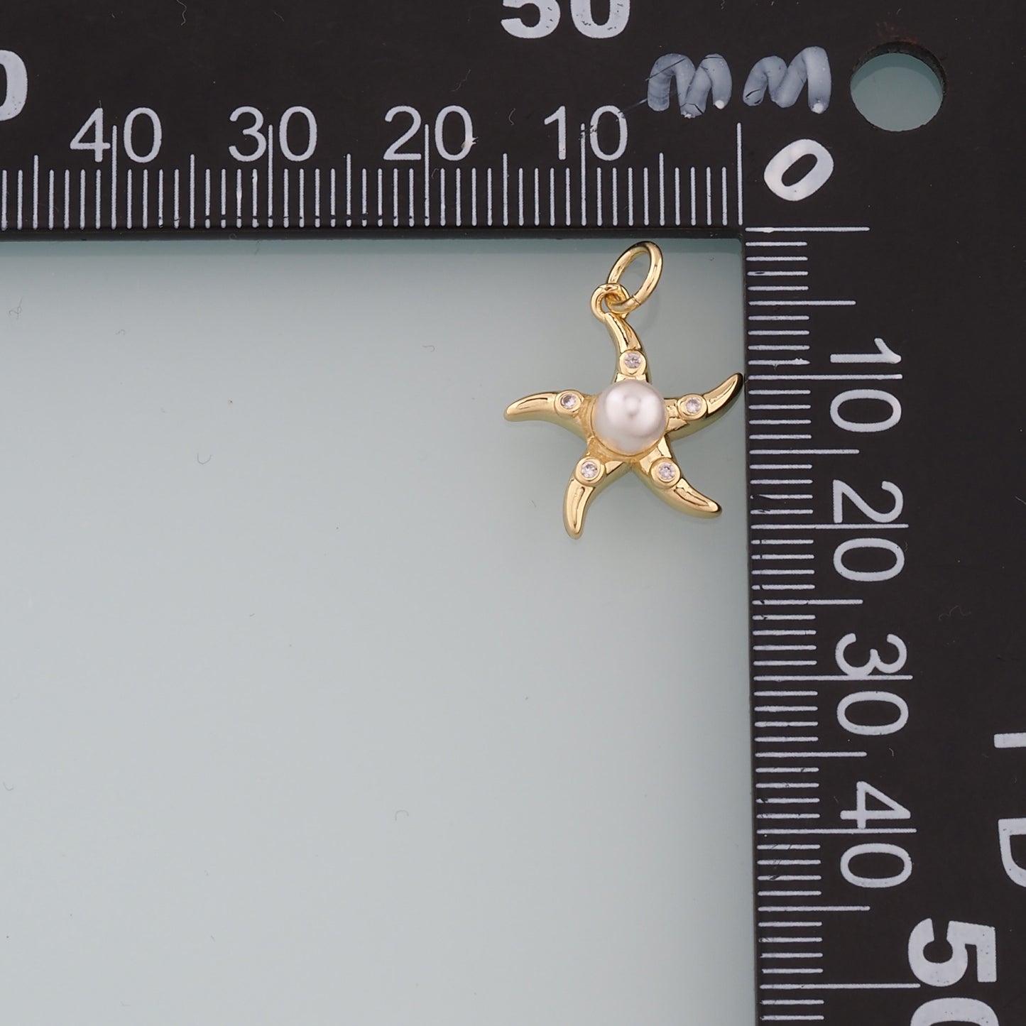 18K Gold Filled Pearl Starfish Pendant,CZ Micro Pave Starfish Charm Bracelet Necklace for DIY Jewelry Making Supply