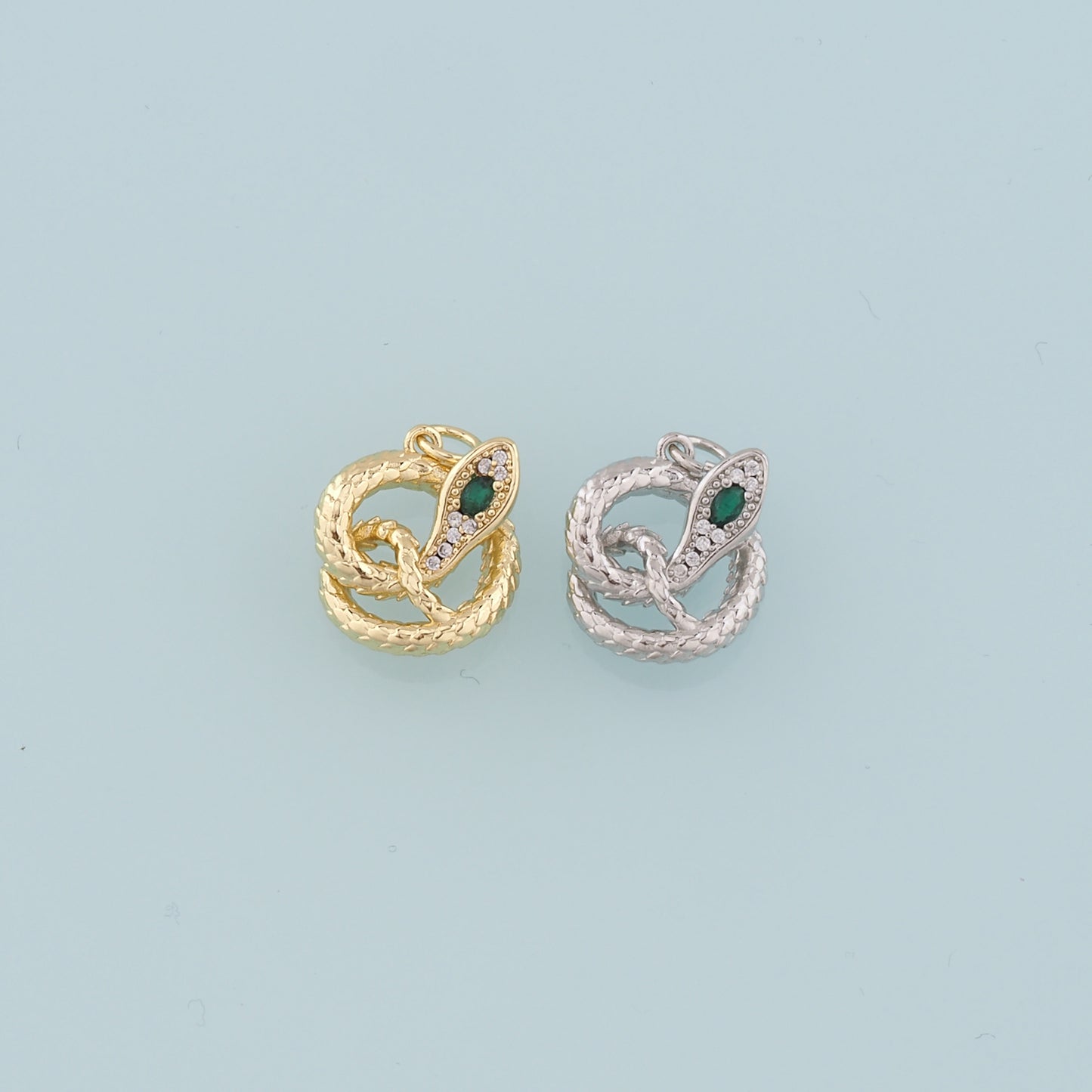 18K Gold Filled Snake Pendant,CZ Micro Pave Snake Charm Bracelet Necklace for DIY Jewelry Making Supply