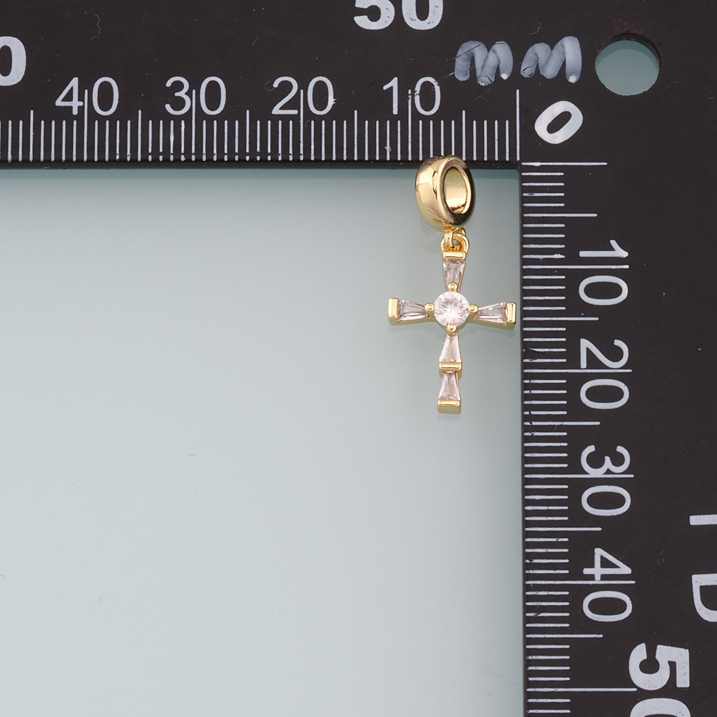 18K Gold Filled Cross Pendant,CZ Micro Pave Cross Charm Bracelet Necklace for DIY Jewelry Making Supply