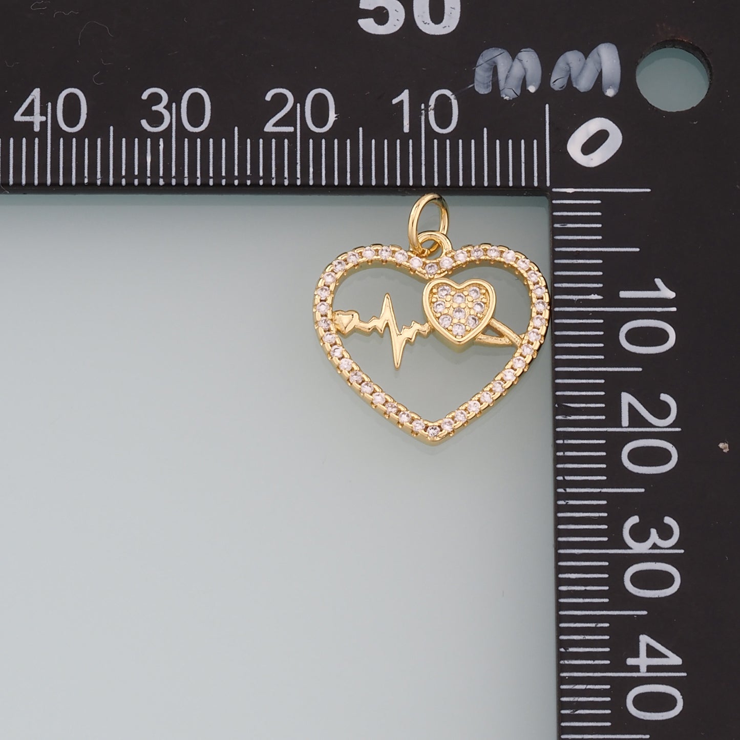 18K Gold Filled Heartbeat Pendant,CZ Micro Pave Heartbeat Charm Bracelet Necklace for DIY Jewelry Making Supply