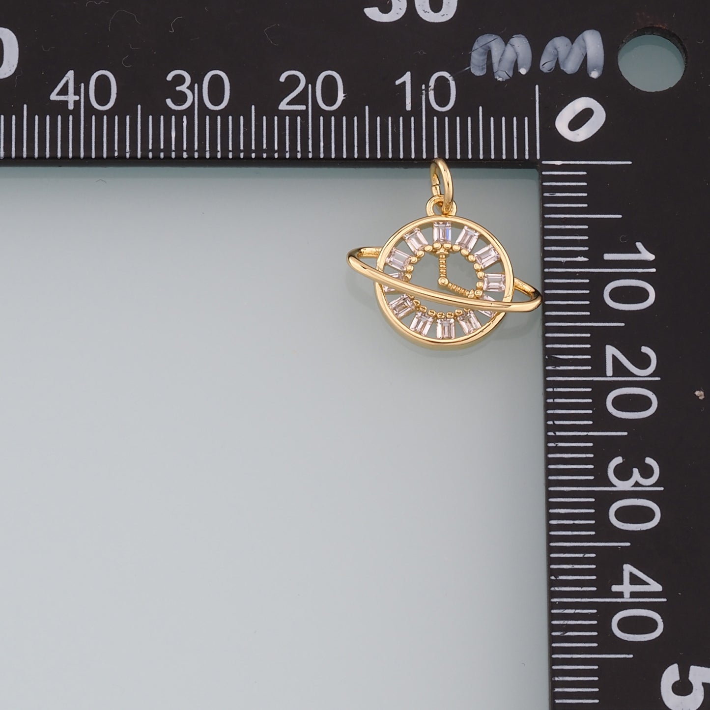 18K Gold Filled Saturn Pendant,Dainty Clock Charm Bracelet Necklace for DIY Jewelry Making Supply