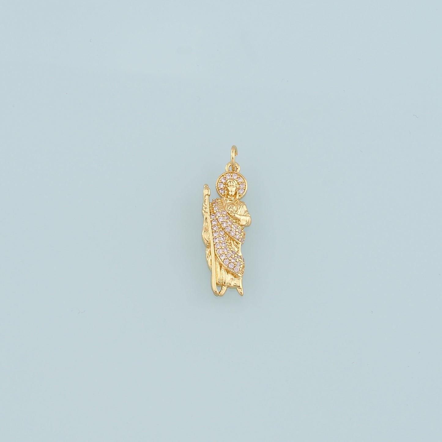 18K Gold Filled Saint Jude Pendant,CZ Micro Pave Religion Charm Bracelet Necklace for DIY Jewelry Making Supply