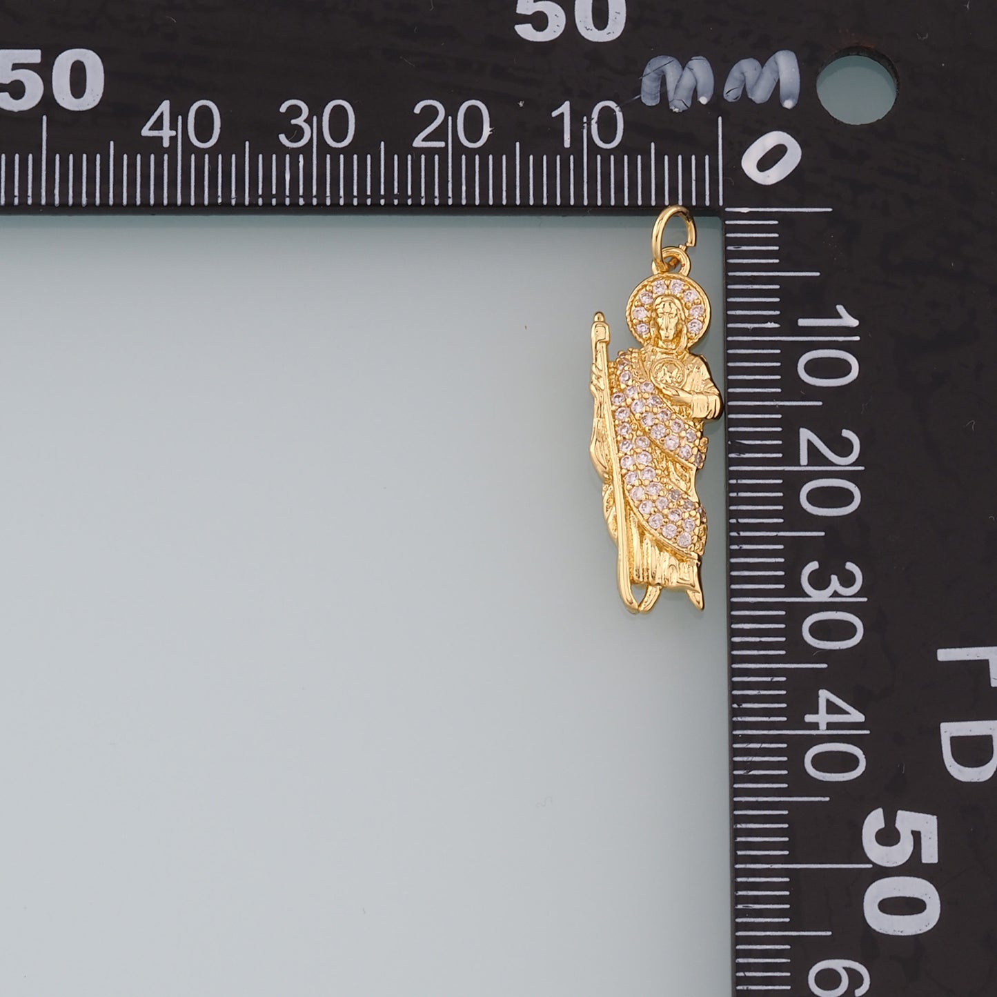 18K Gold Filled Saint Jude Pendant,CZ Micro Pave Religion Charm Bracelet Necklace for DIY Jewelry Making Supply