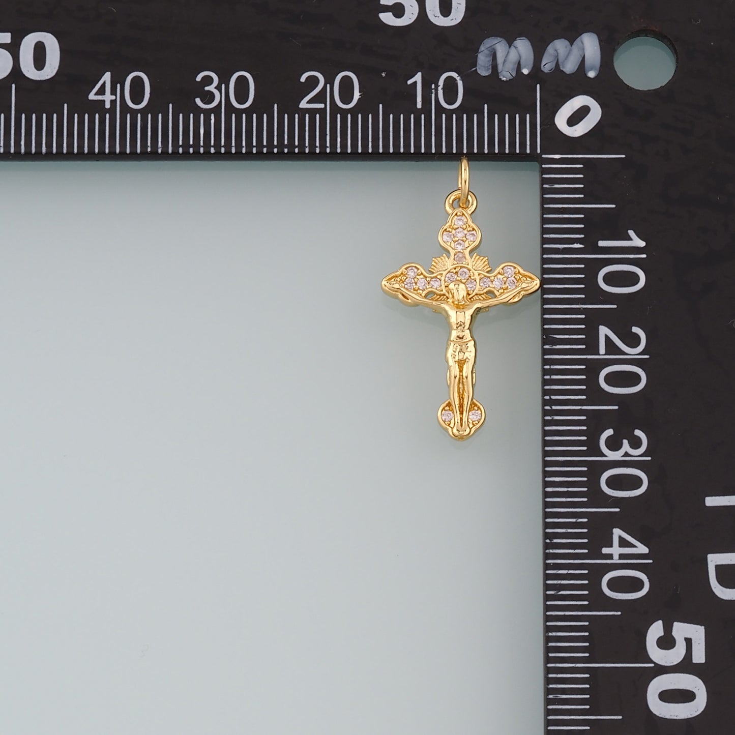 Gold Jesus Charms,18K Gold Filled Cross Pendant,CZ Micro Pave Religion Charm Bracelet Necklace for DIY Jewelry Making Supply