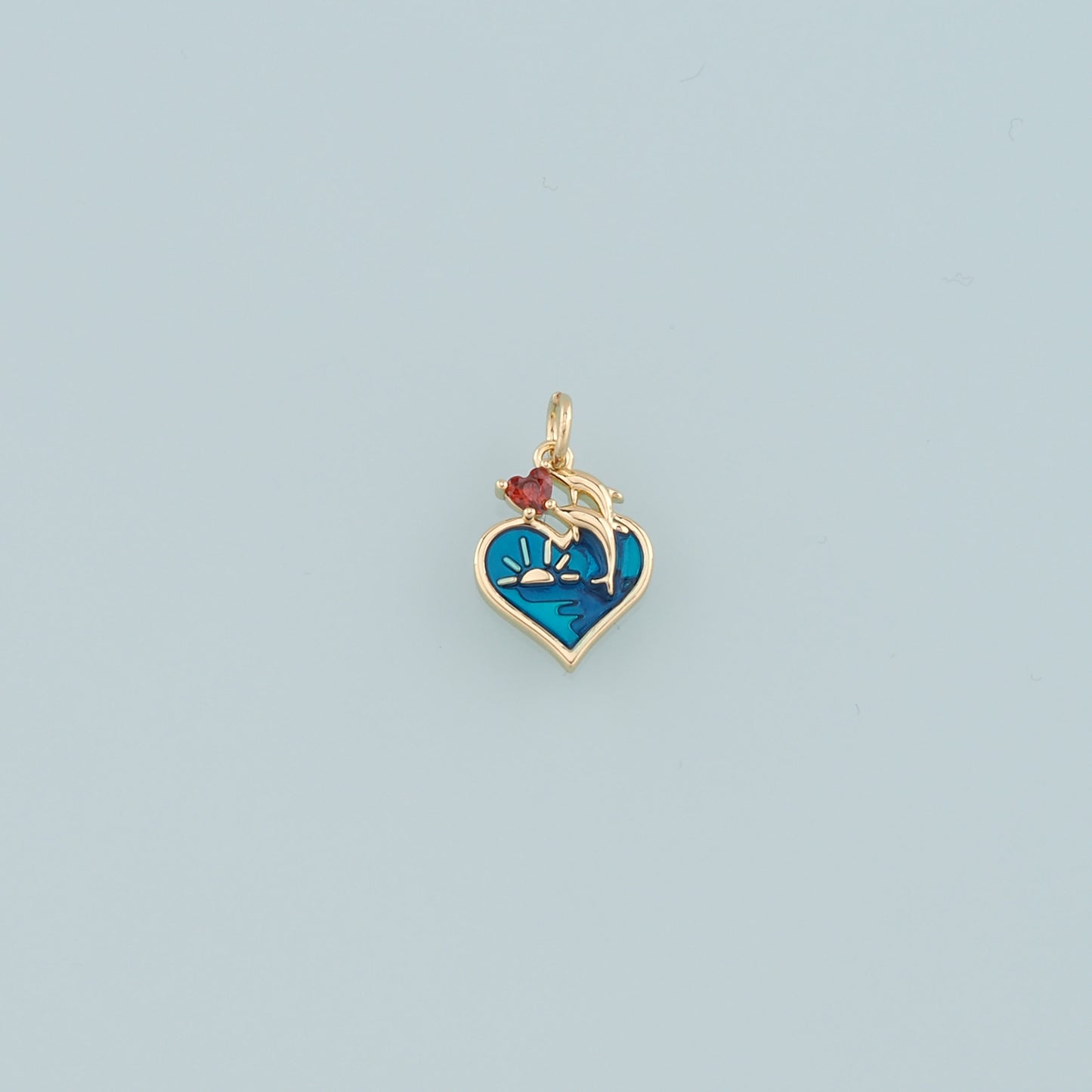 18K Gold Filled Heart Dolphin Pendant,Enamel Ocean Charm Bracelet Necklace for DIY Jewelry Making Supply