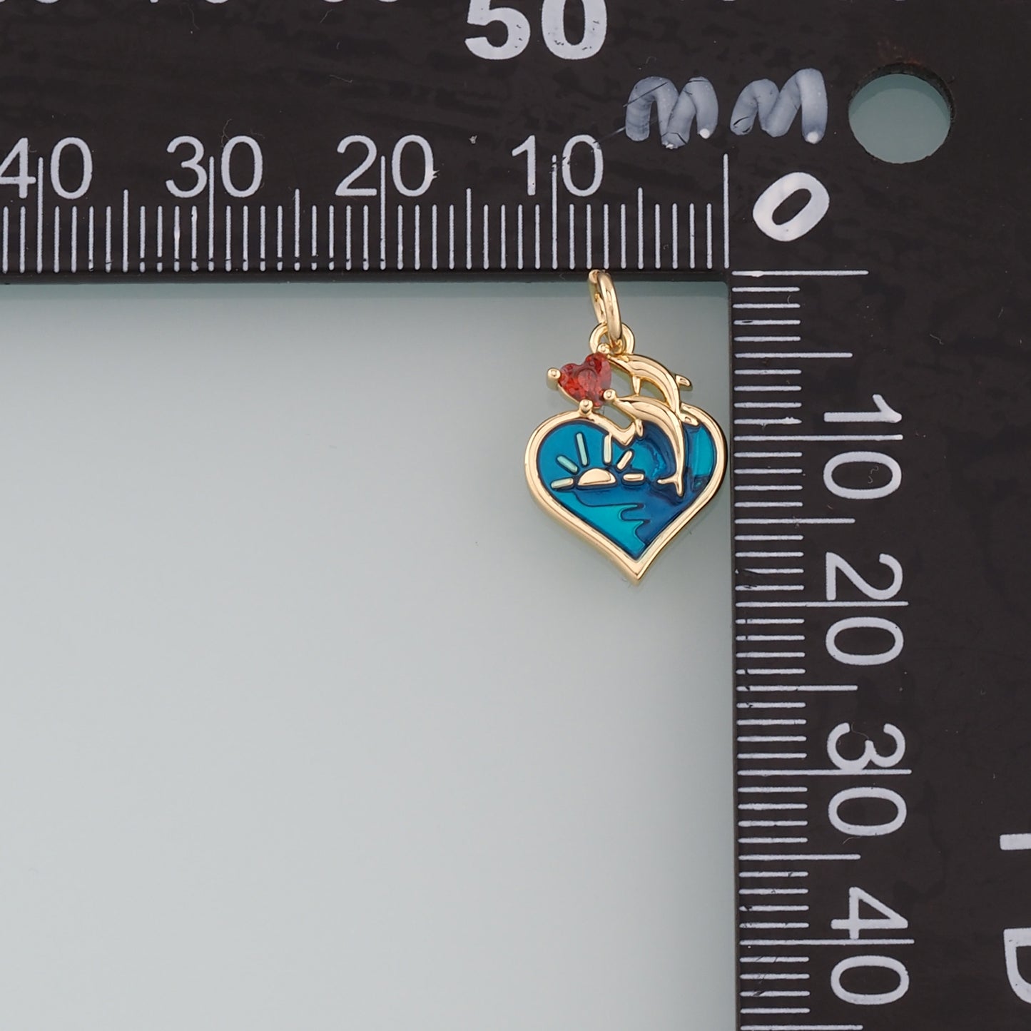 18K Gold Filled Heart Dolphin Pendant,Enamel Ocean Charm Bracelet Necklace for DIY Jewelry Making Supply