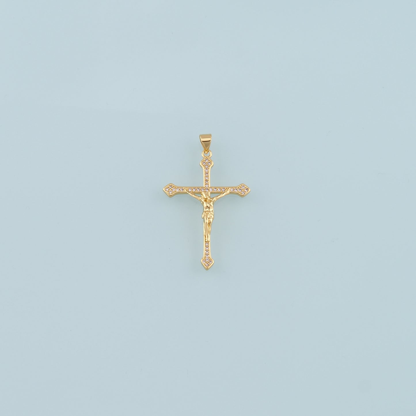 Gold Jesus Charms,18K Gold Filled Cross Pendant,CZ Micro Pave Religion Charm Bracelet Necklace for DIY Jewelry Making Supply