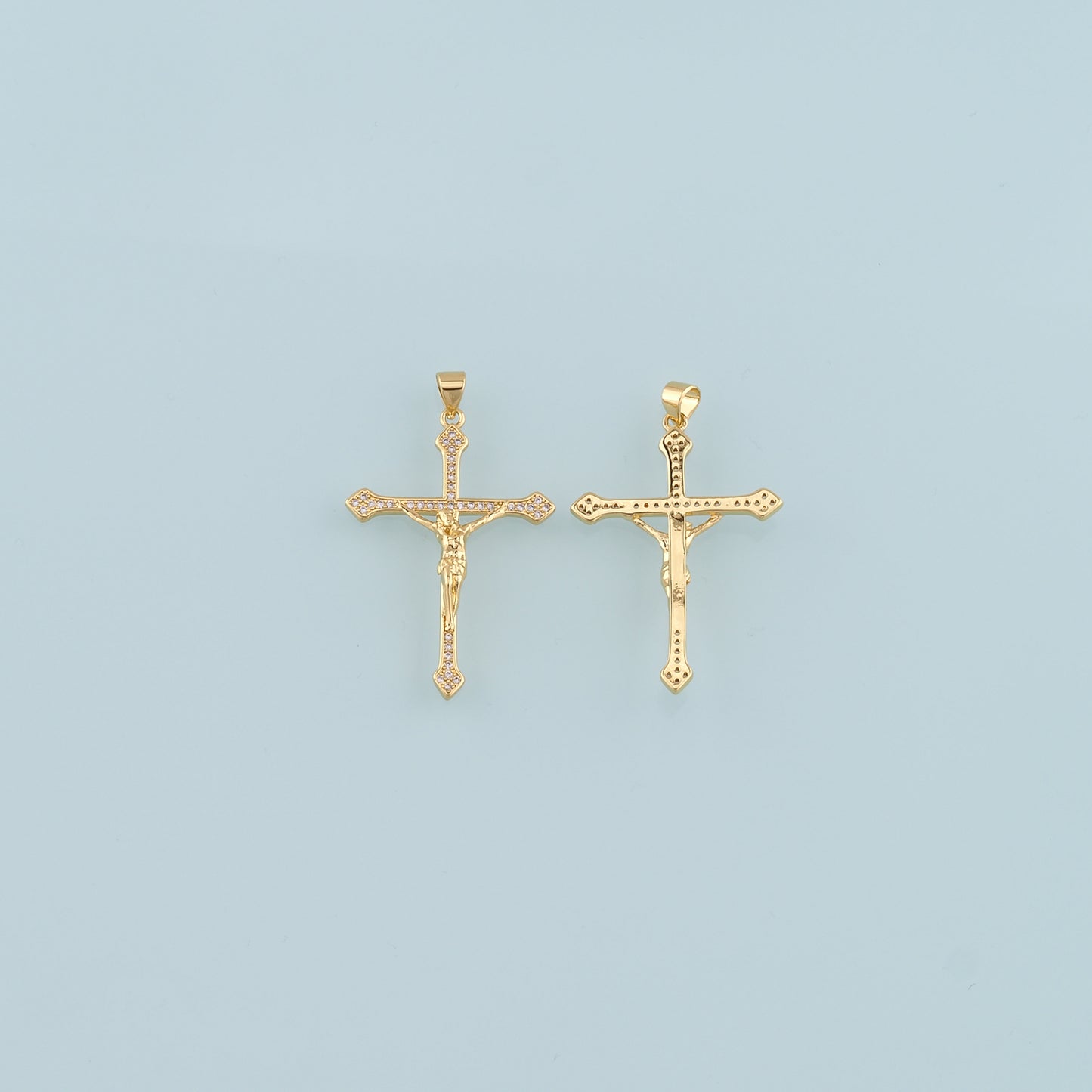 Gold Jesus Charms,18K Gold Filled Cross Pendant,CZ Micro Pave Religion Charm Bracelet Necklace for DIY Jewelry Making Supply