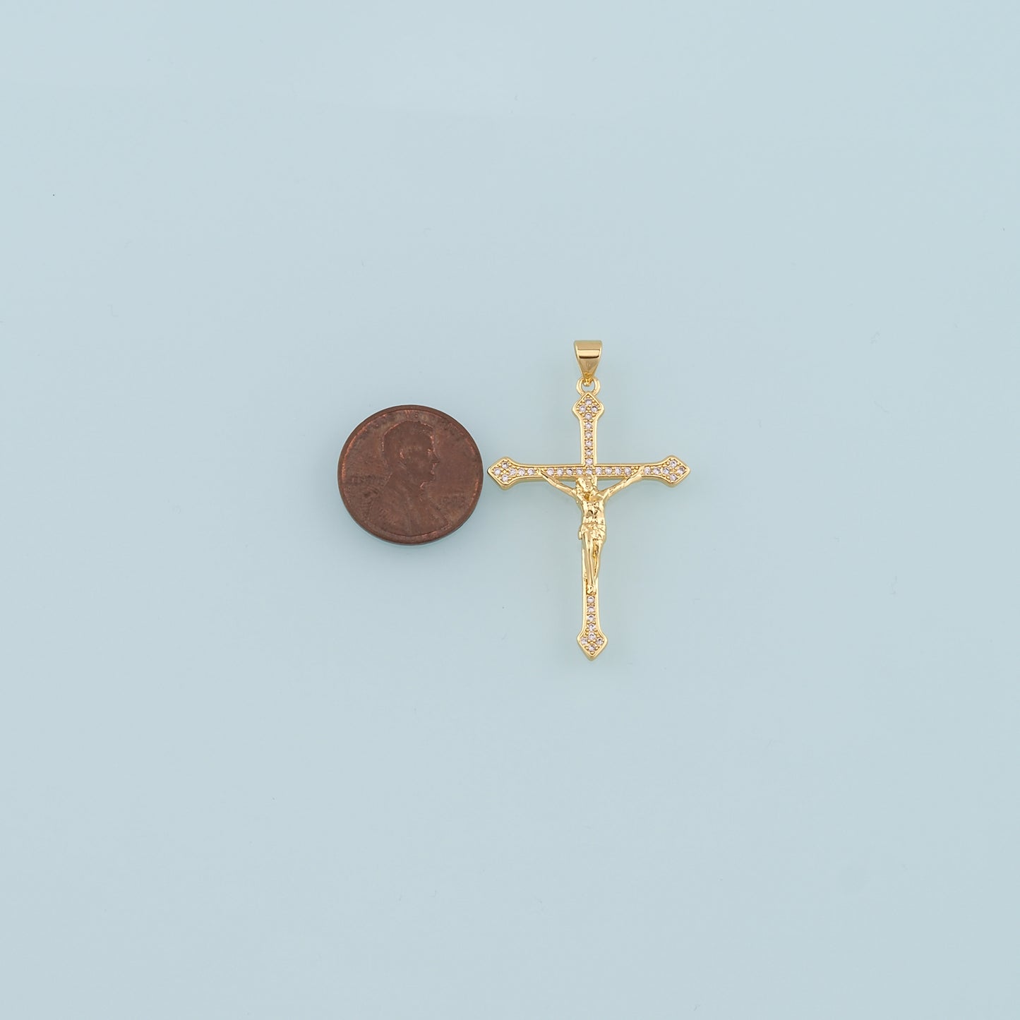 Gold Jesus Charms,18K Gold Filled Cross Pendant,CZ Micro Pave Religion Charm Bracelet Necklace for DIY Jewelry Making Supply