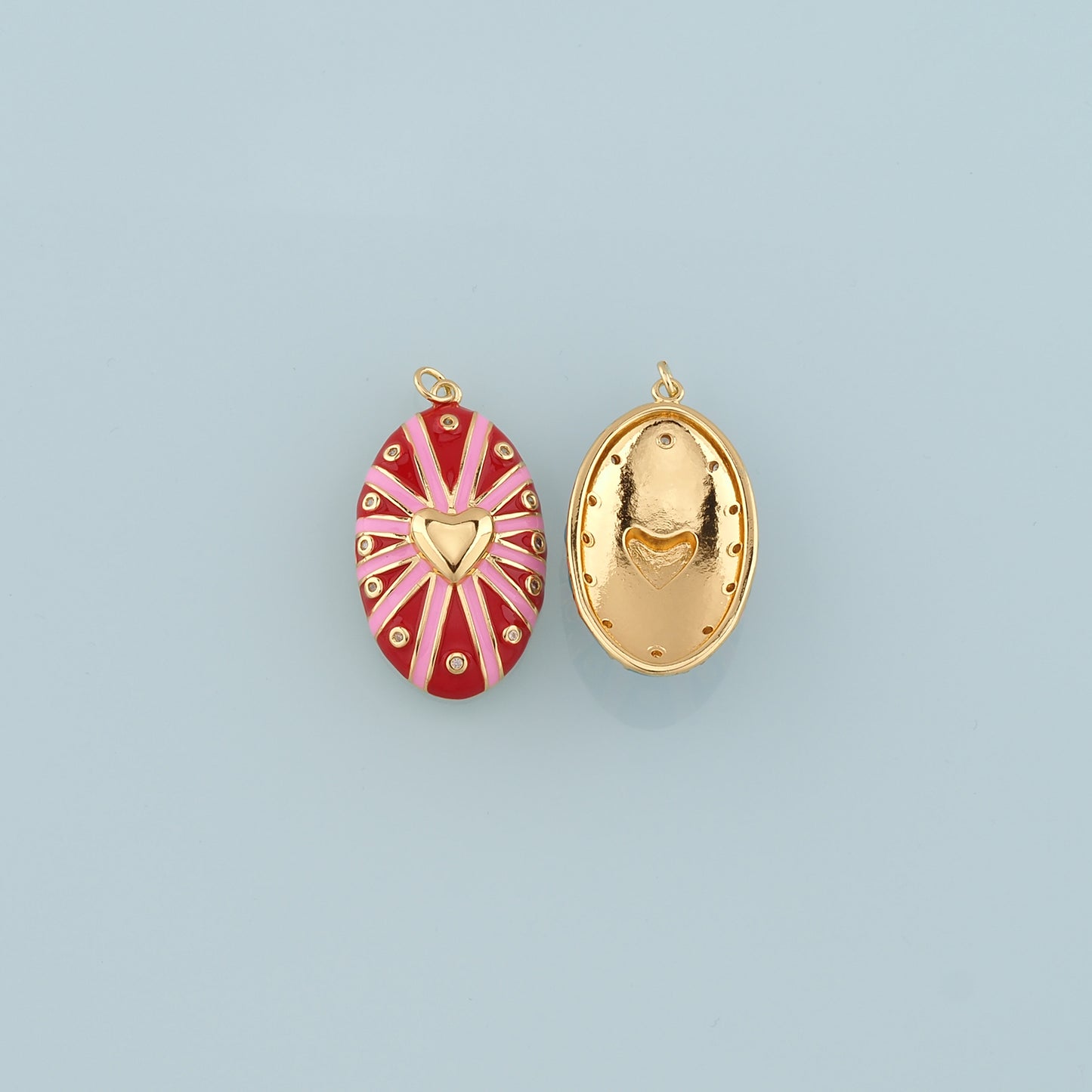 18K Gold Filled Oval Heart Pendant,Enamel Heart Charm Bracelet Necklace for DIY Jewelry Making Supply
