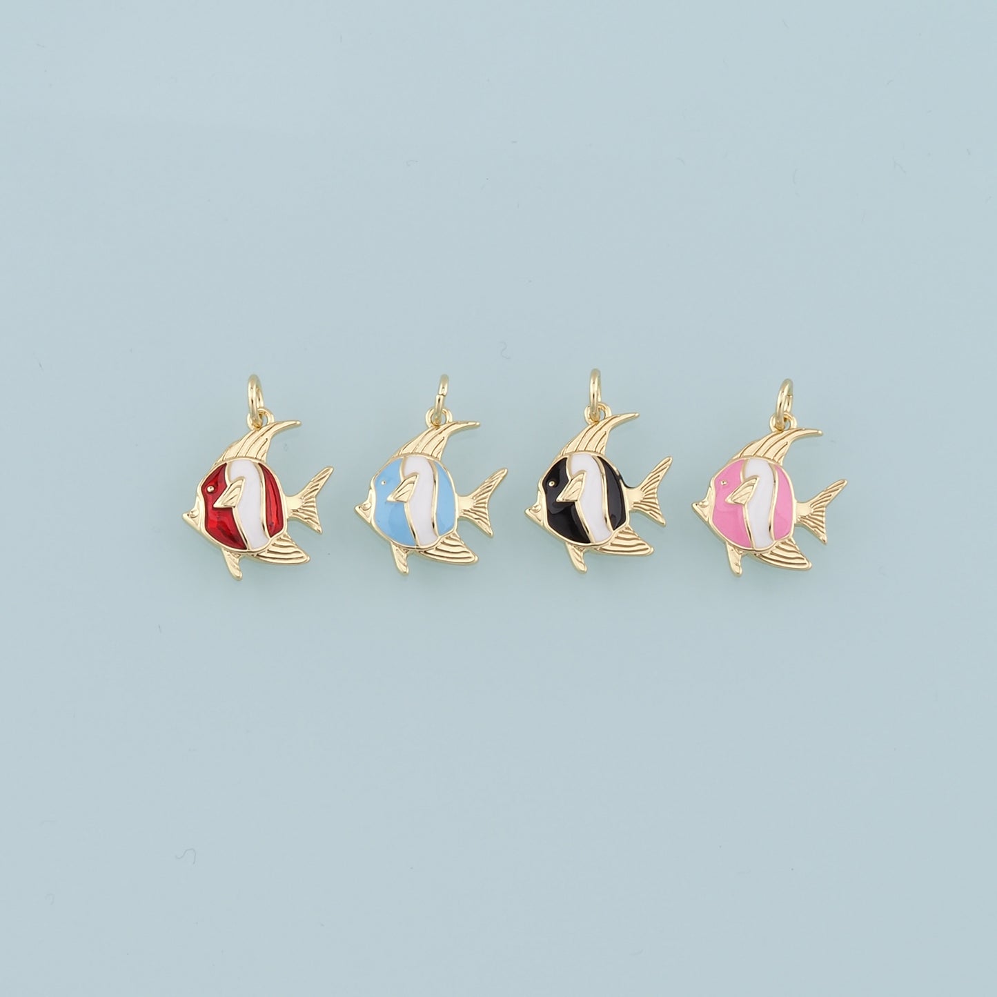 18K Gold Filled Fish Pendant,Enamel Tropical Fish Charm Bracelet Necklace for DIY Jewelry Making Supply