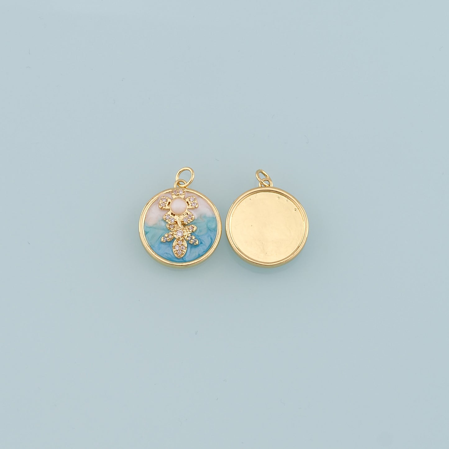 18K Gold Filled Pearl Flower Pendant,Enamel Flower Charm Bracelet Necklace for DIY Jewelry Making Supply