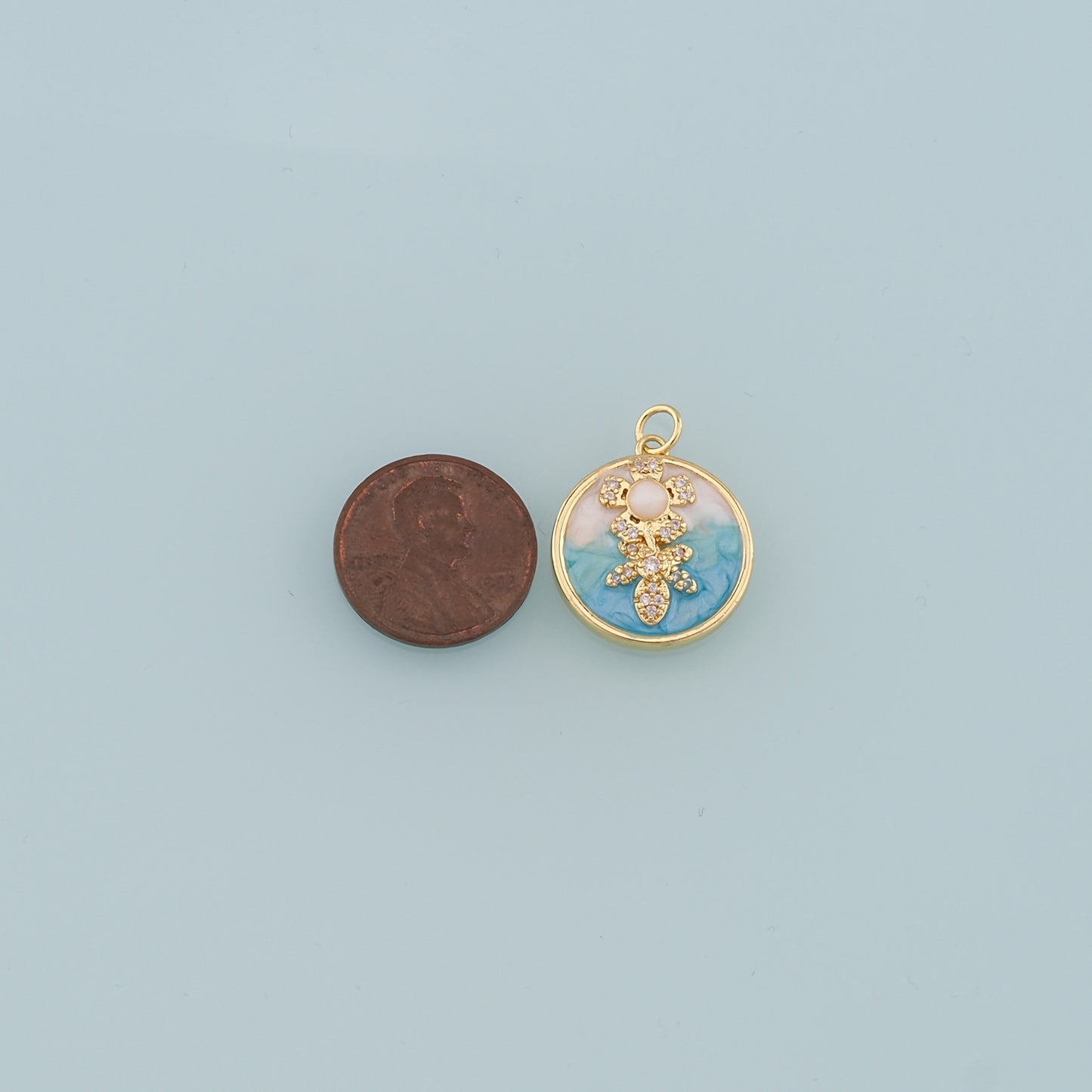 18K Gold Filled Pearl Flower Pendant,Enamel Flower Charm Bracelet Necklace for DIY Jewelry Making Supply