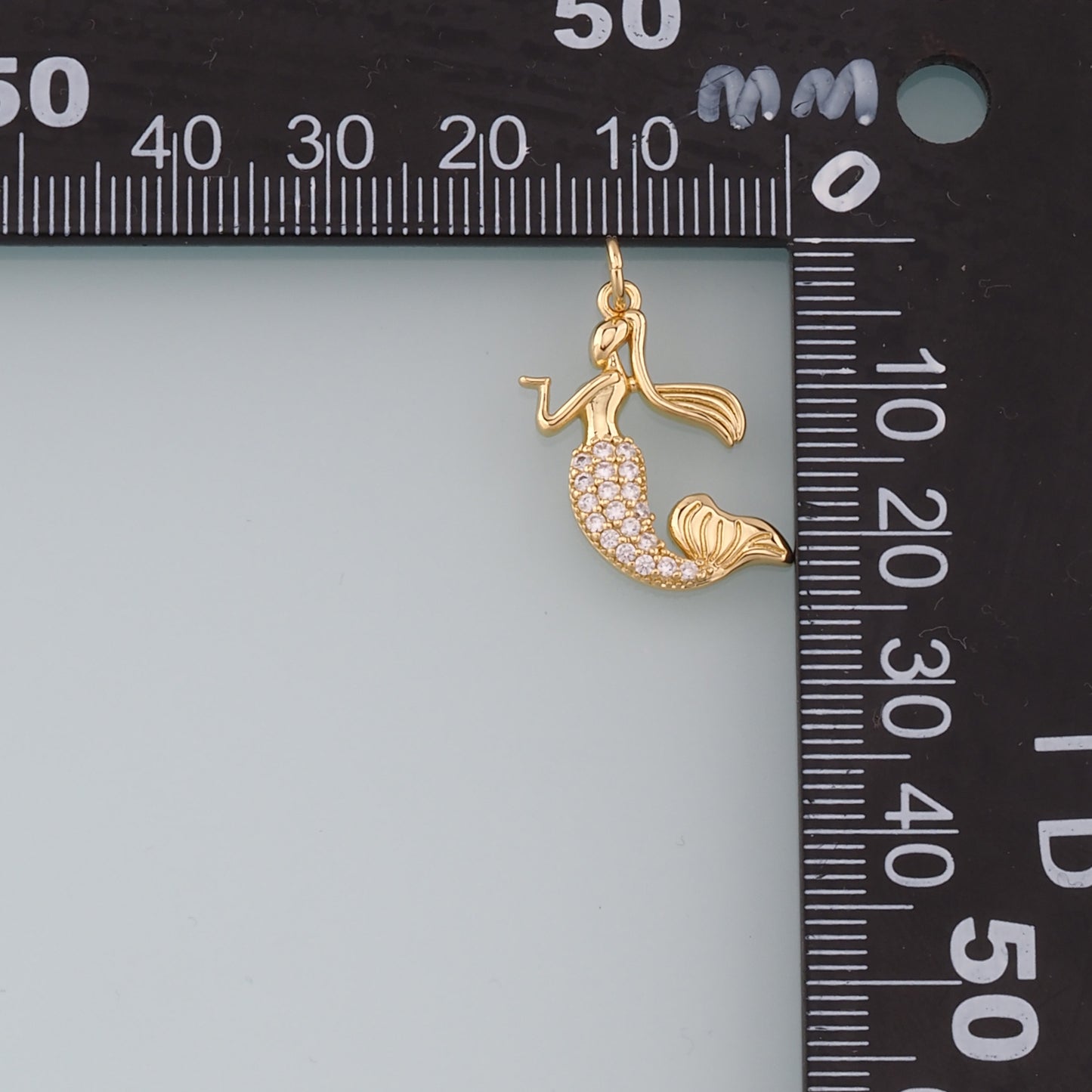 18K Gold Filled Mermaid Pendant,CZ Micro Pave Mermaid Tail Charm Bracelet Necklace for DIY Jewelry Making Supply