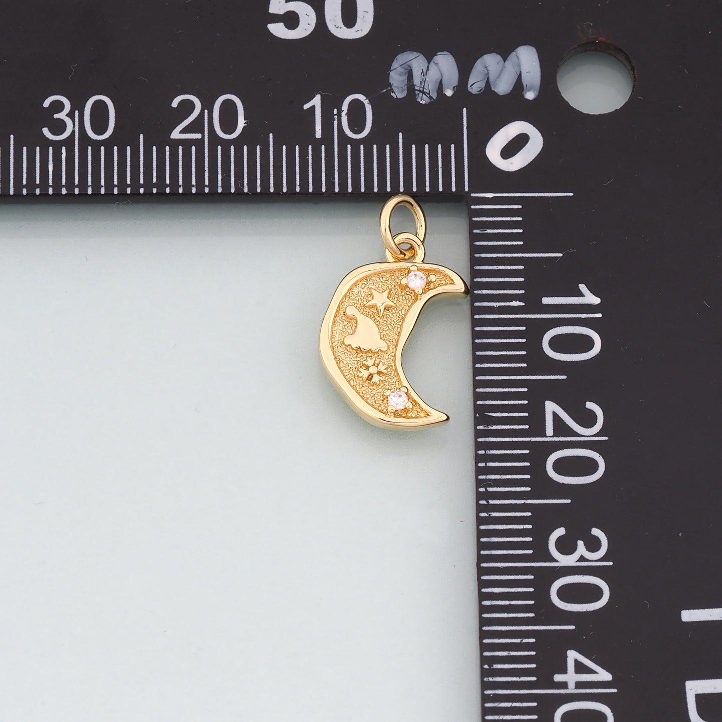 18K Gold Filled Moon Pendant,CZ Micro Pave Celestial Charm Bracelet Necklace for DIY Jewelry Making Supply
