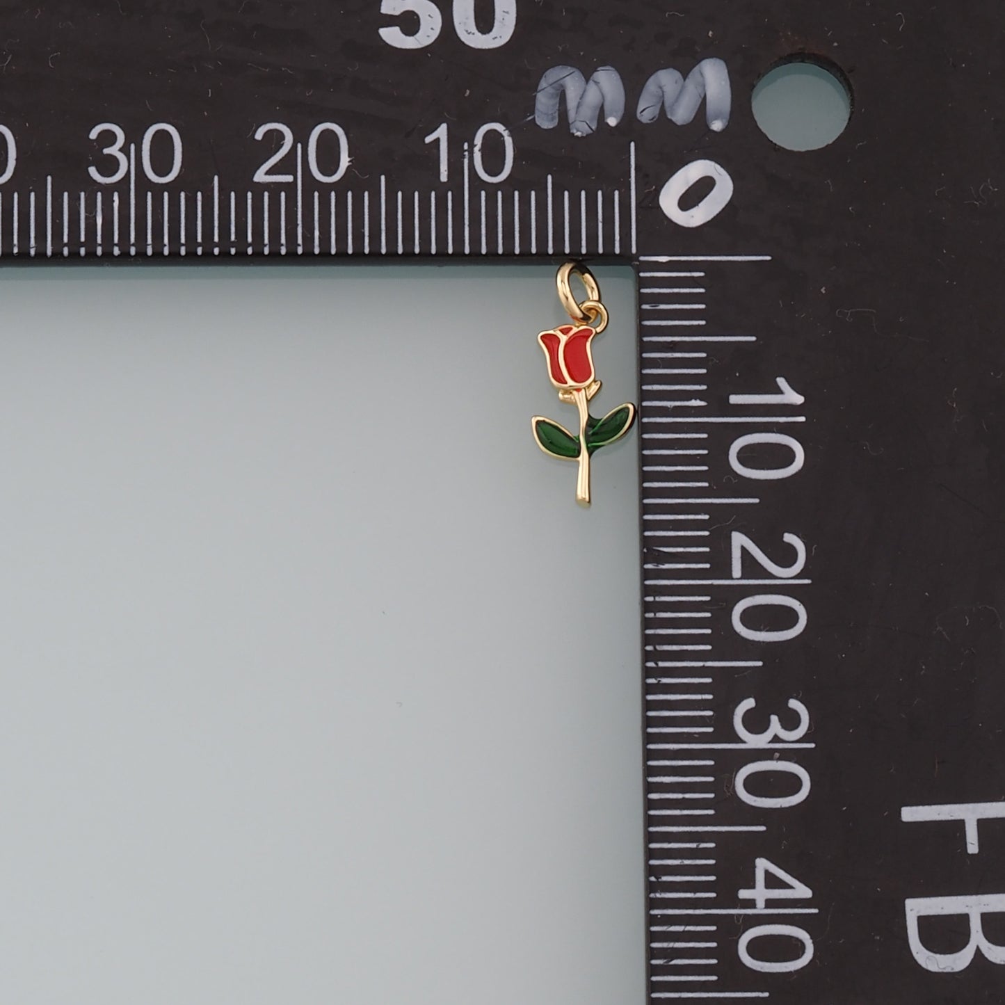 18K Gold Filled Rose Pendant,Enamel Flower Charm Bracelet Necklace for DIY Jewelry Making Supply