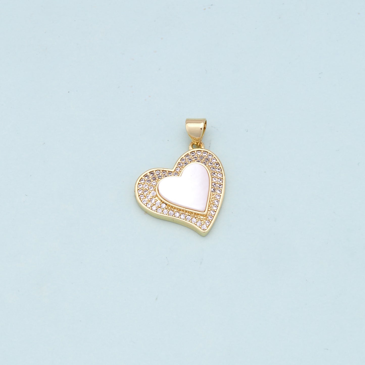 Gold Heart Charms,18K Gold Filled Heart Pendant,white shell Heart Charm Bracelet Necklace for DIY Jewelry Making Supply