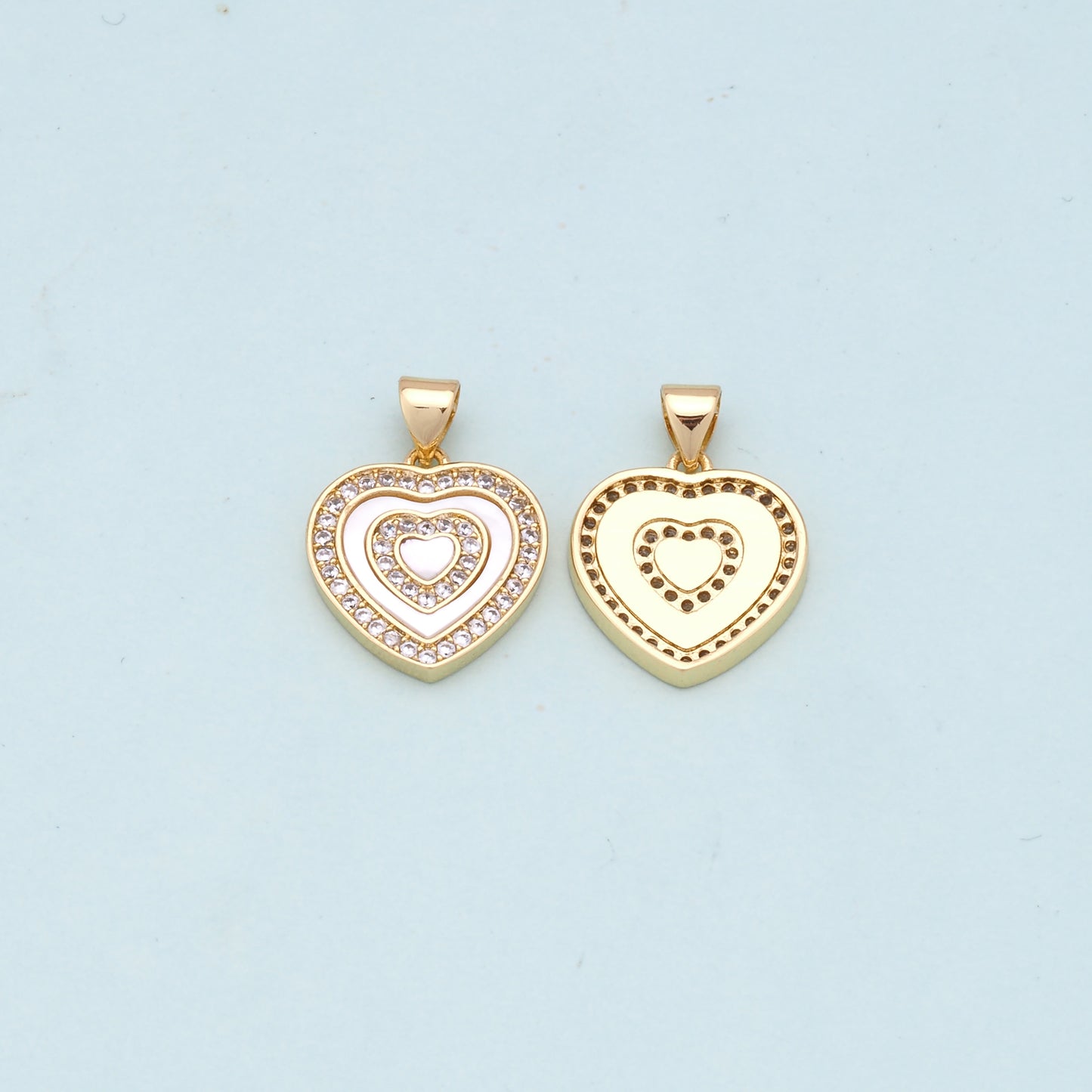Gold Heart Charms,18K Gold Filled Heart Pendant,white shell Heart Charm Bracelet Necklace for DIY Jewelry Making Supply