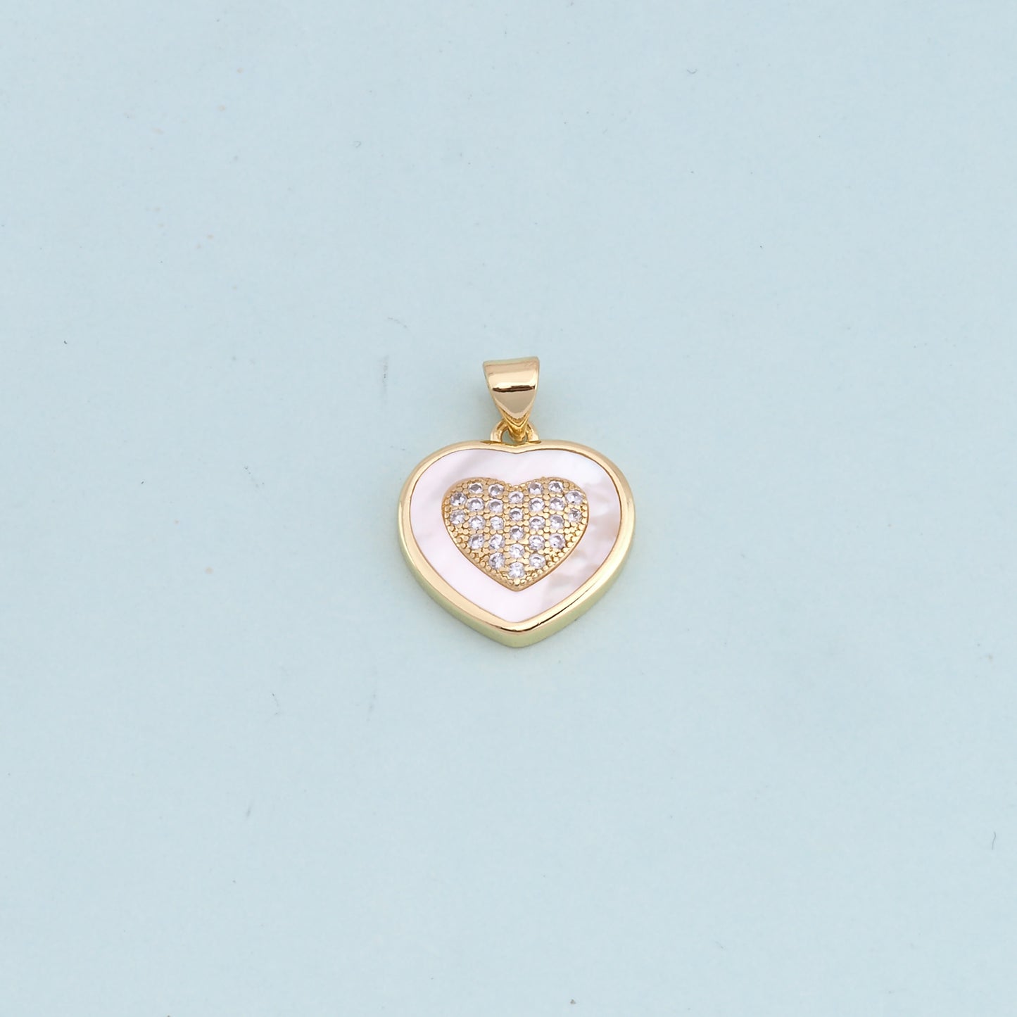 Gold Heart Charms,18K Gold Filled Heart Pendant,white shell Heart Charm Bracelet Necklace for DIY Jewelry Making Supply