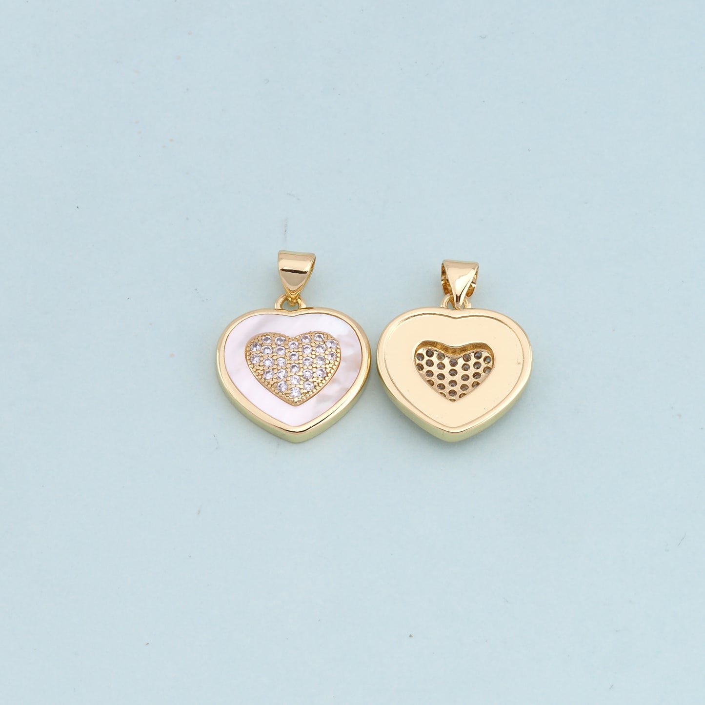 Gold Heart Charms,18K Gold Filled Heart Pendant,white shell Heart Charm Bracelet Necklace for DIY Jewelry Making Supply