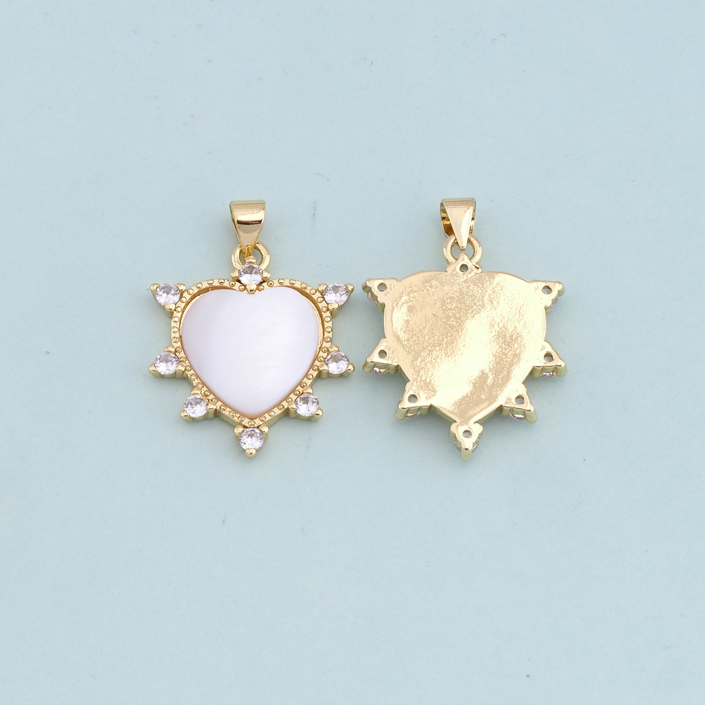 Gold Heart Charms,18K Gold Filled Heart Pendant,white shell Heart Charm Bracelet Necklace for DIY Jewelry Making Supply