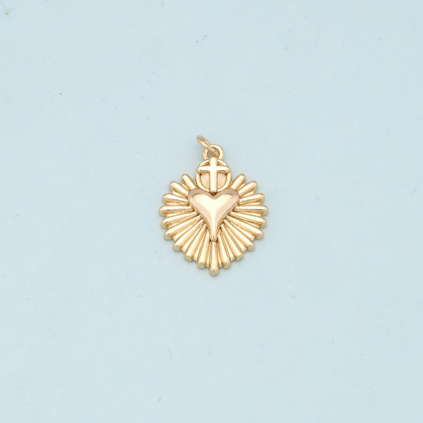 Gold sacred Heart Charms,18K Gold Filled flame sacred heart Pendant,Religious Charm Bracelet Necklace for DIY Jewelry Making Supply